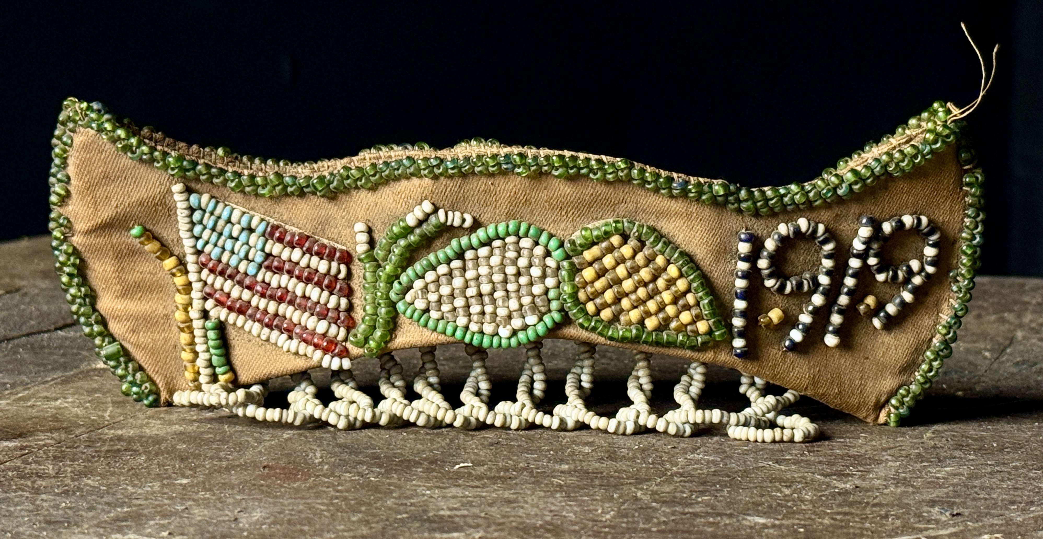 1919 Antique Iroquois Beaded Fast Boat Souvenir Whimsy Bag
