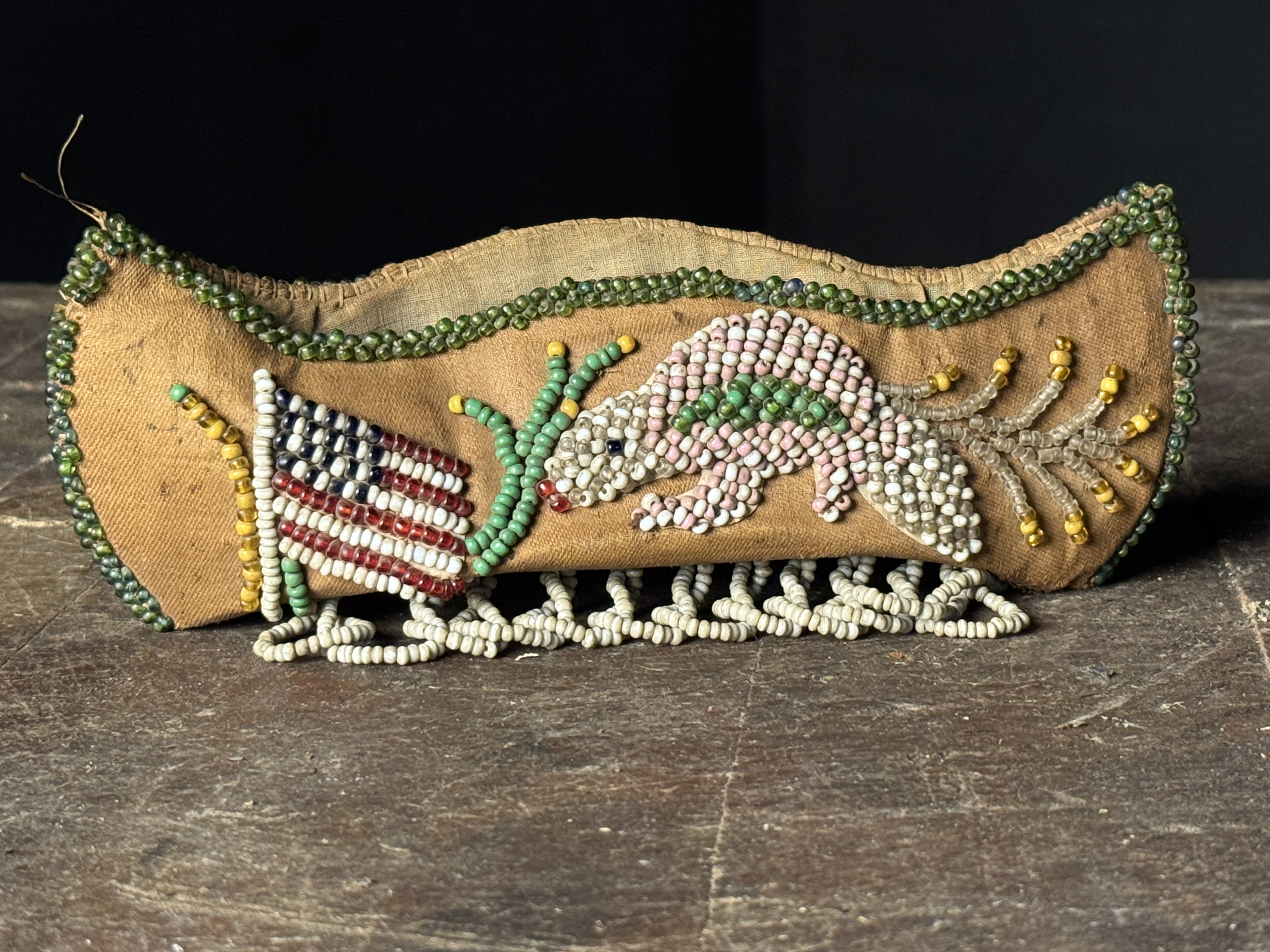 1919 Antique Iroquois Beaded Fast Boat Souvenir Whimsy Bag