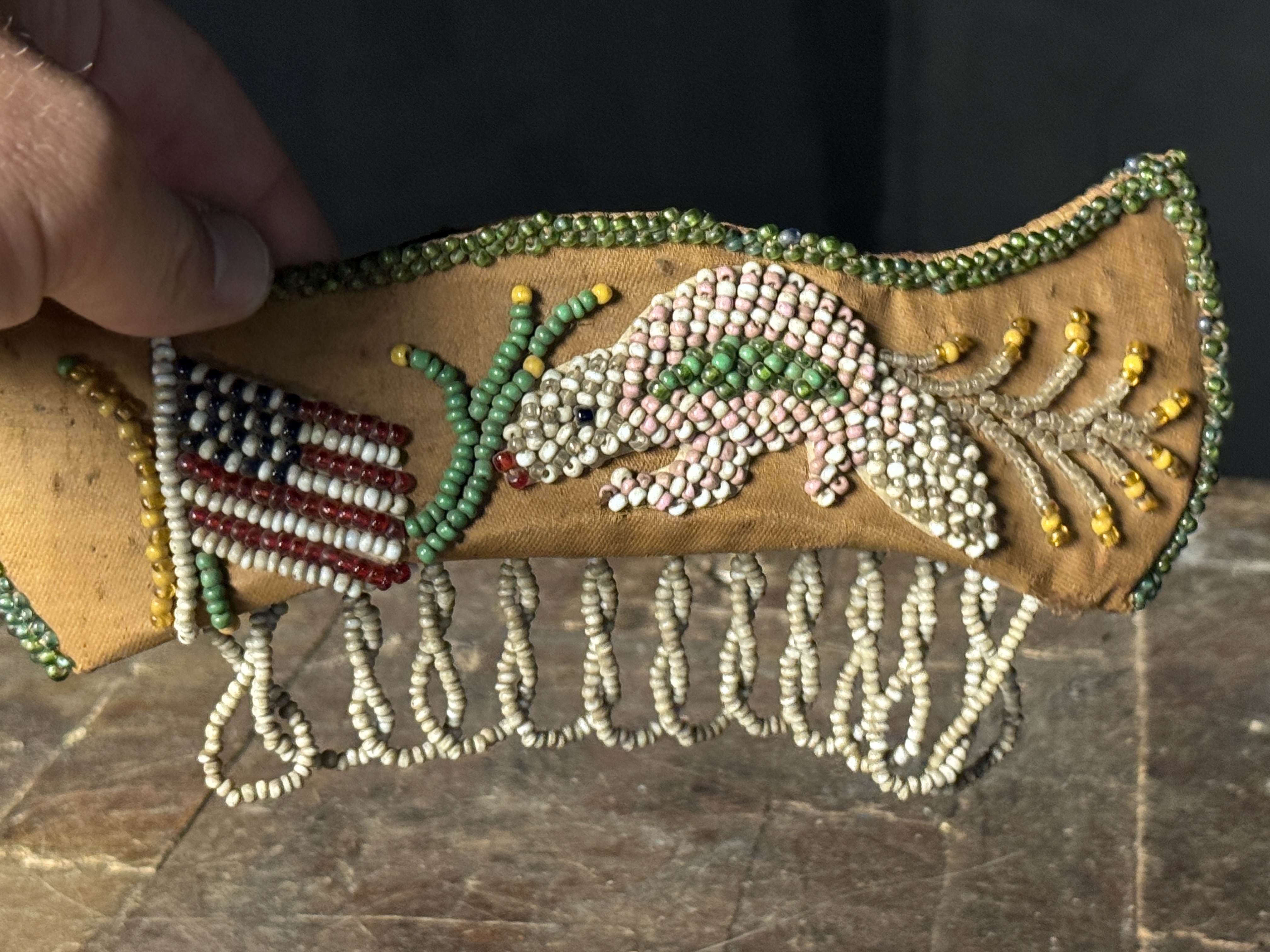 1919 Antique Iroquois Beaded Fast Boat Souvenir Whimsy Bag