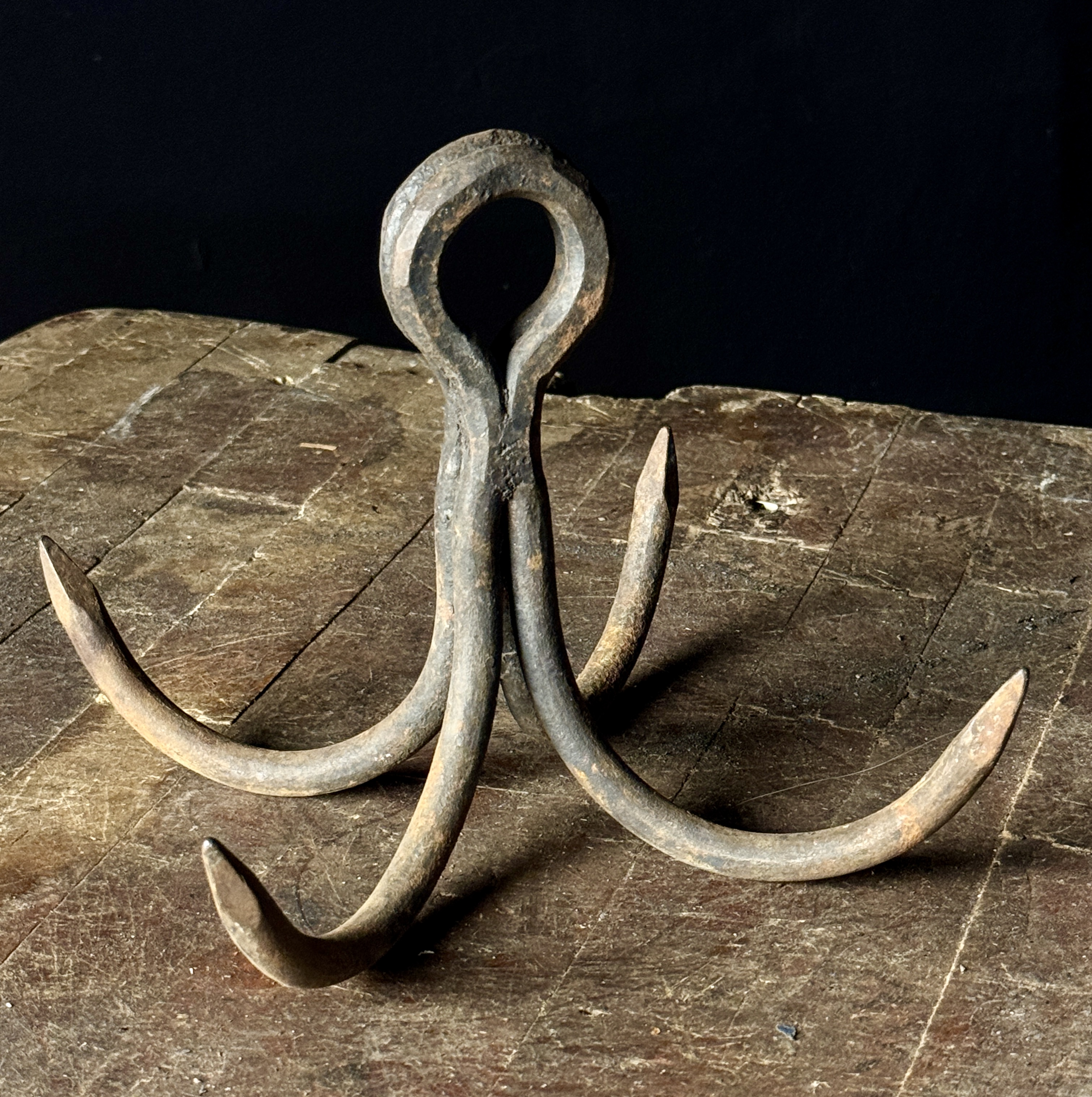 Antique Hand Forged Wrought Iron Four Pronged Trap Drag