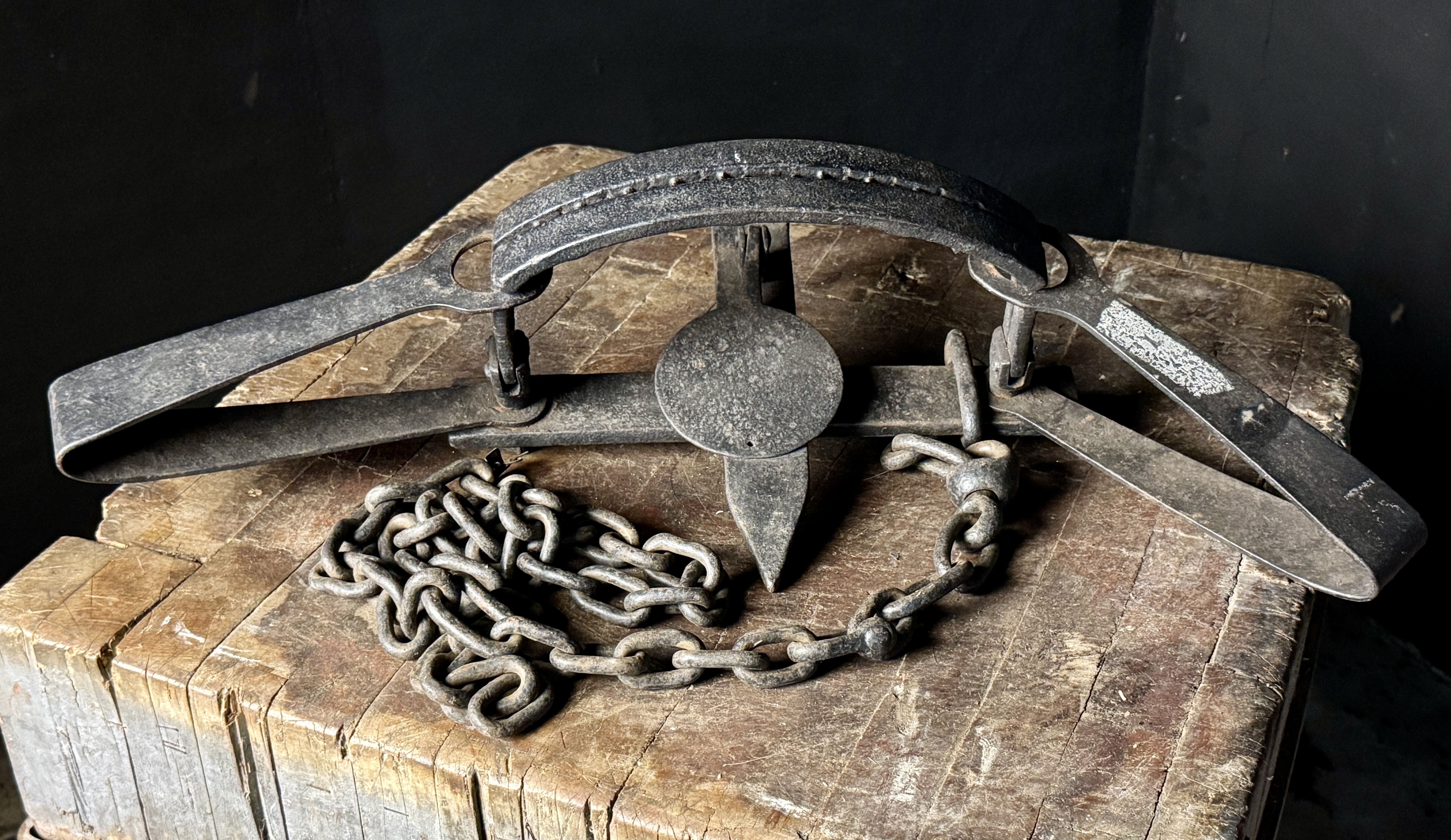 S. Newhouse pre-Oneida No. 5 Slick Pan Bear Trap with Rare Cast Serrated Teeth
