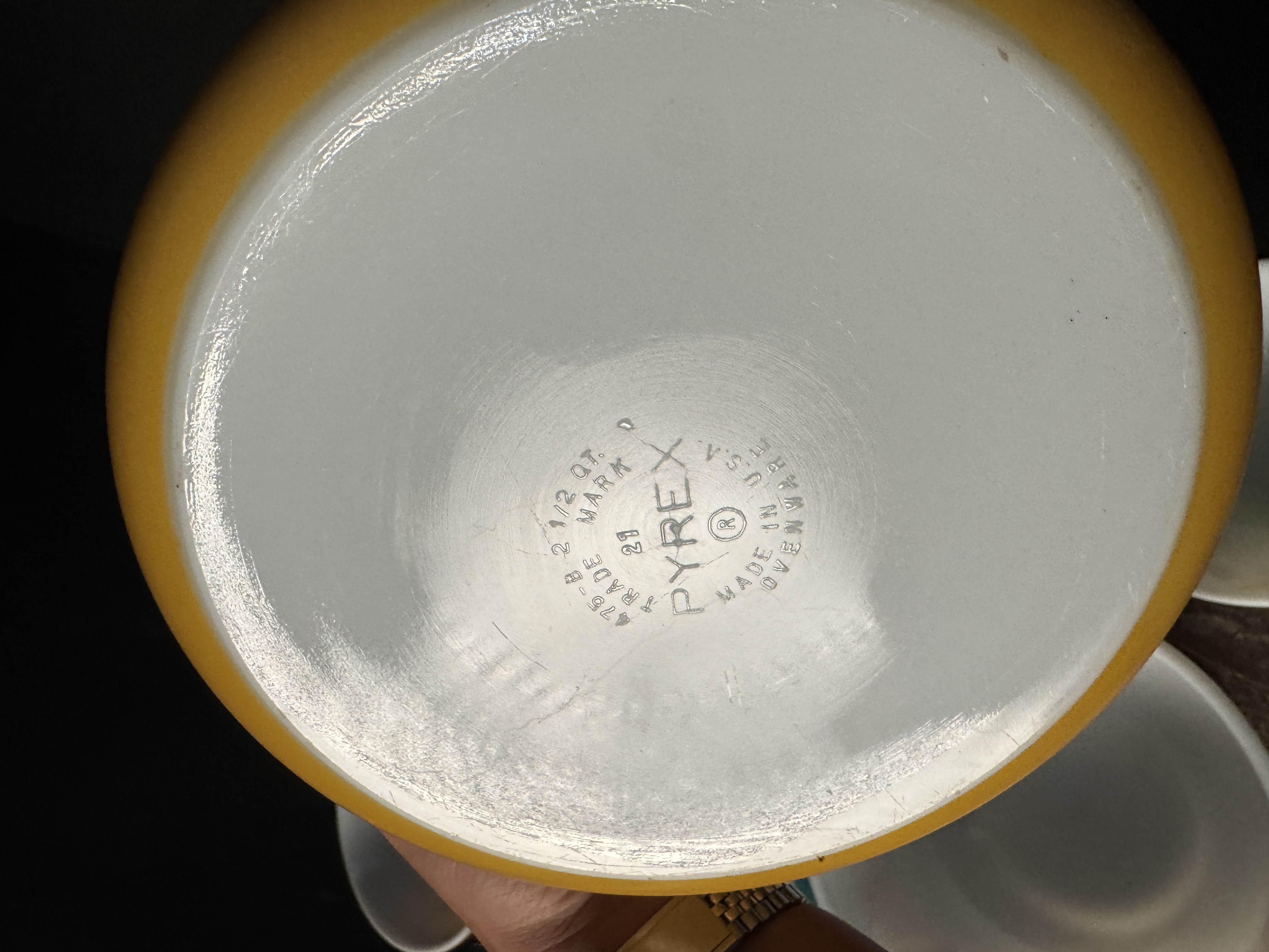Nine Piece Collection of Vintage Pyrex Opal Glass Bowls in Friendship, Butterprint, and Butterfly Gold Patterns