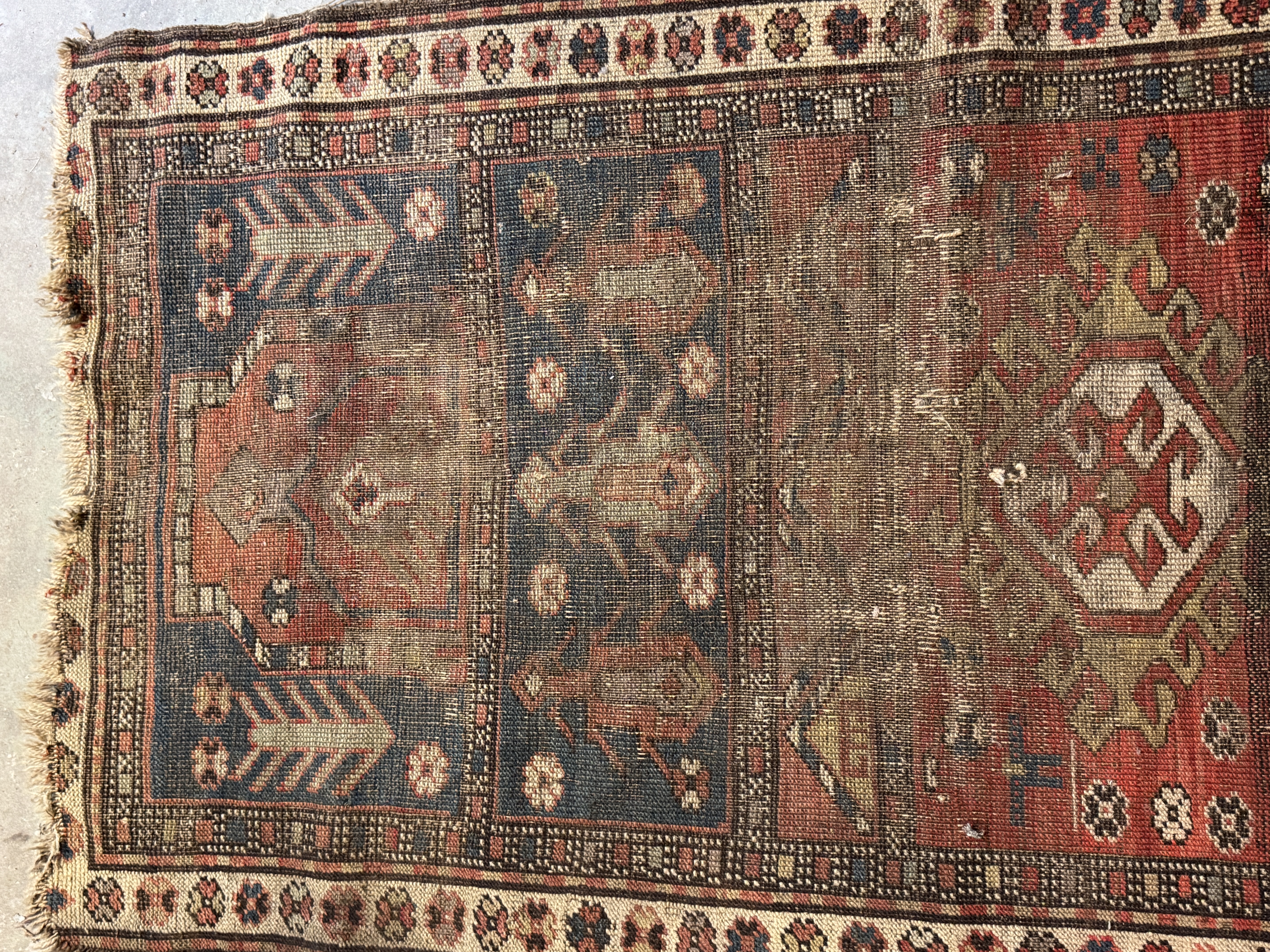 Antique Caucasian or Northwest Persian Tribal Geometric Wool Rug