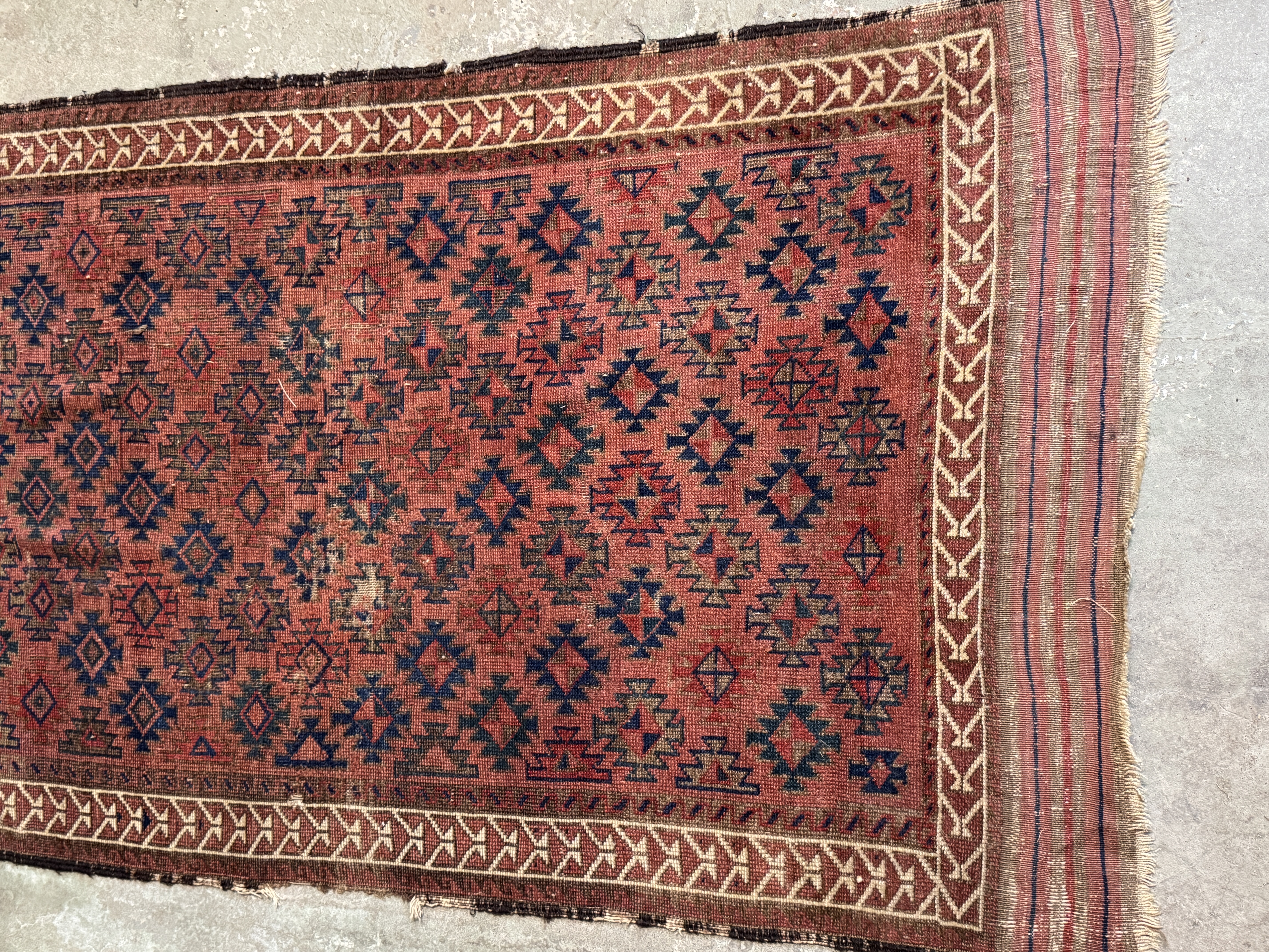 Antique Caucasian Tribal Soumak Flat-Weave Rug