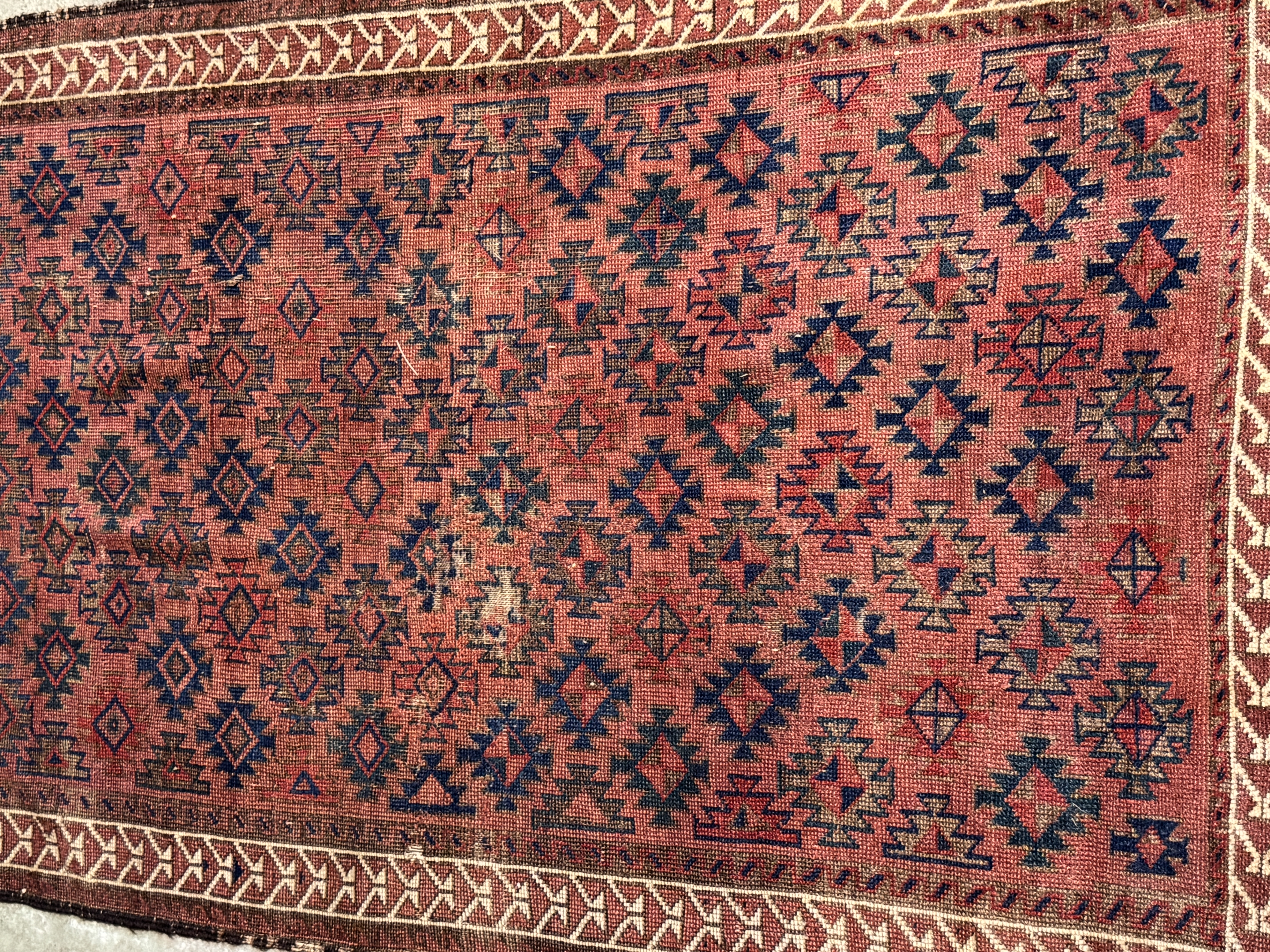 Antique Caucasian Tribal Soumak Flat-Weave Rug