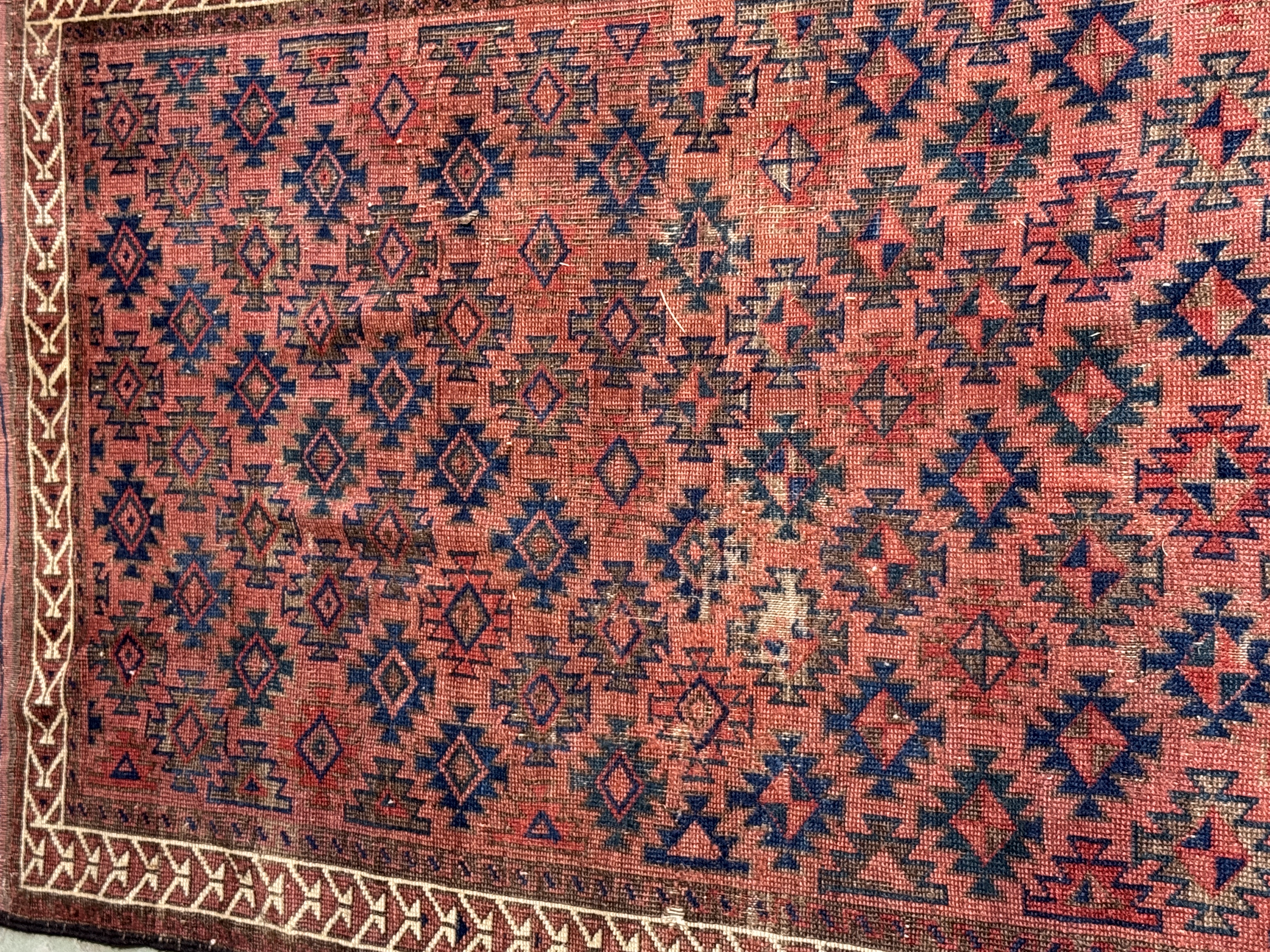 Antique Caucasian Tribal Soumak Flat-Weave Rug