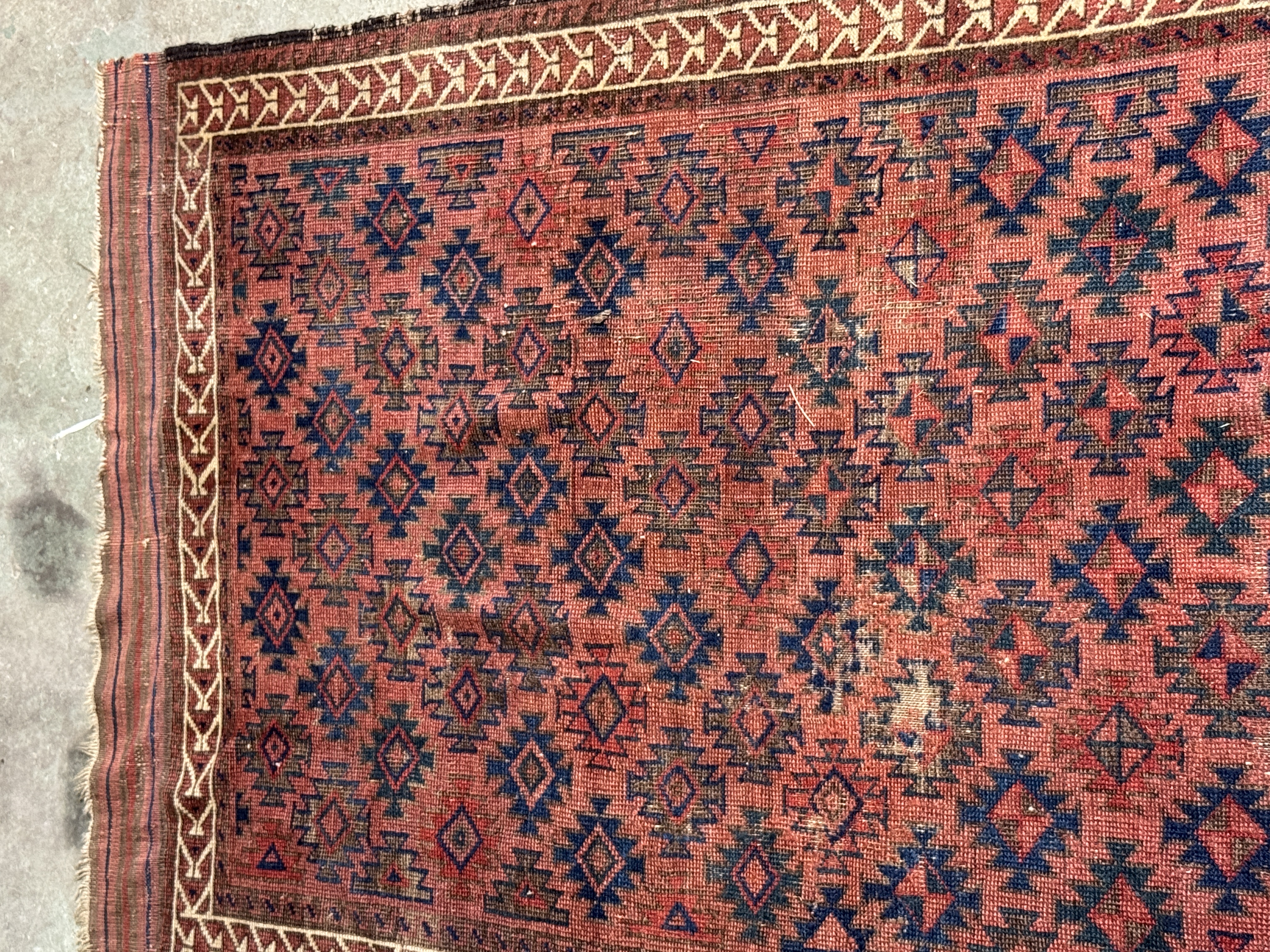 Antique Caucasian Tribal Soumak Flat-Weave Rug
