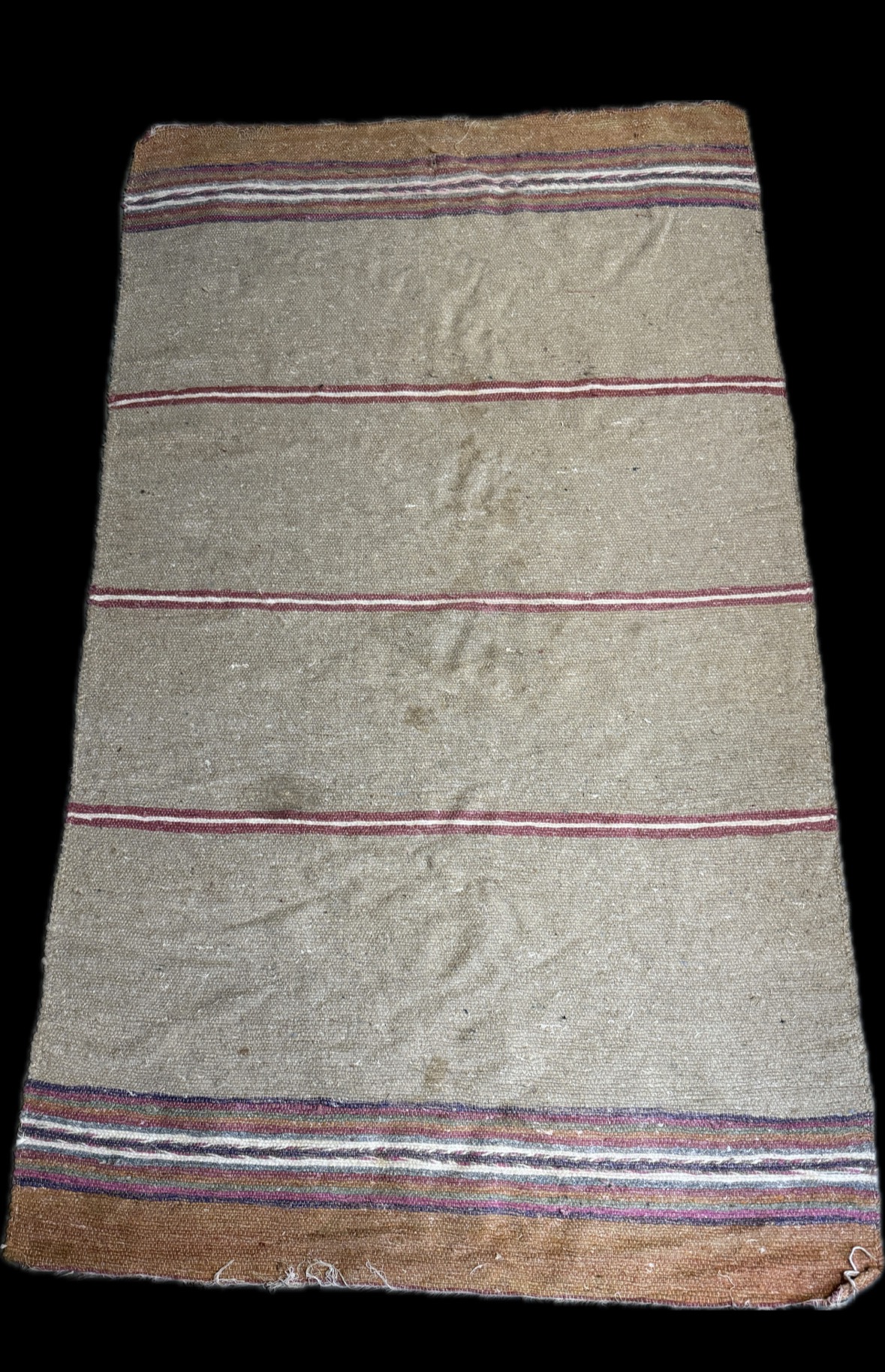 Navajo-Style Transitional Flat-Woven Wool Rug with Banded Design
