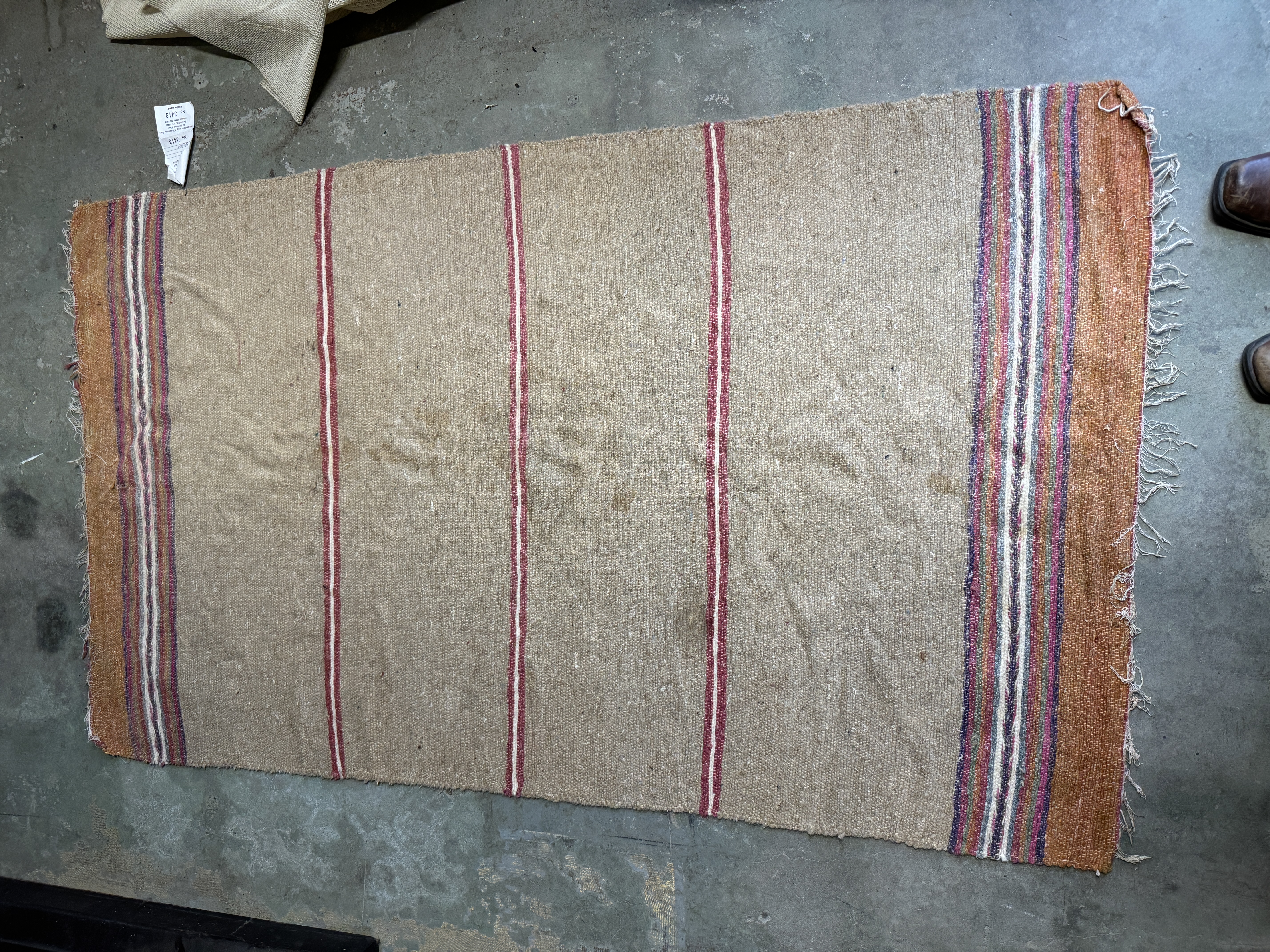 Navajo-Style Transitional Flat-Woven Wool Rug with Banded Design