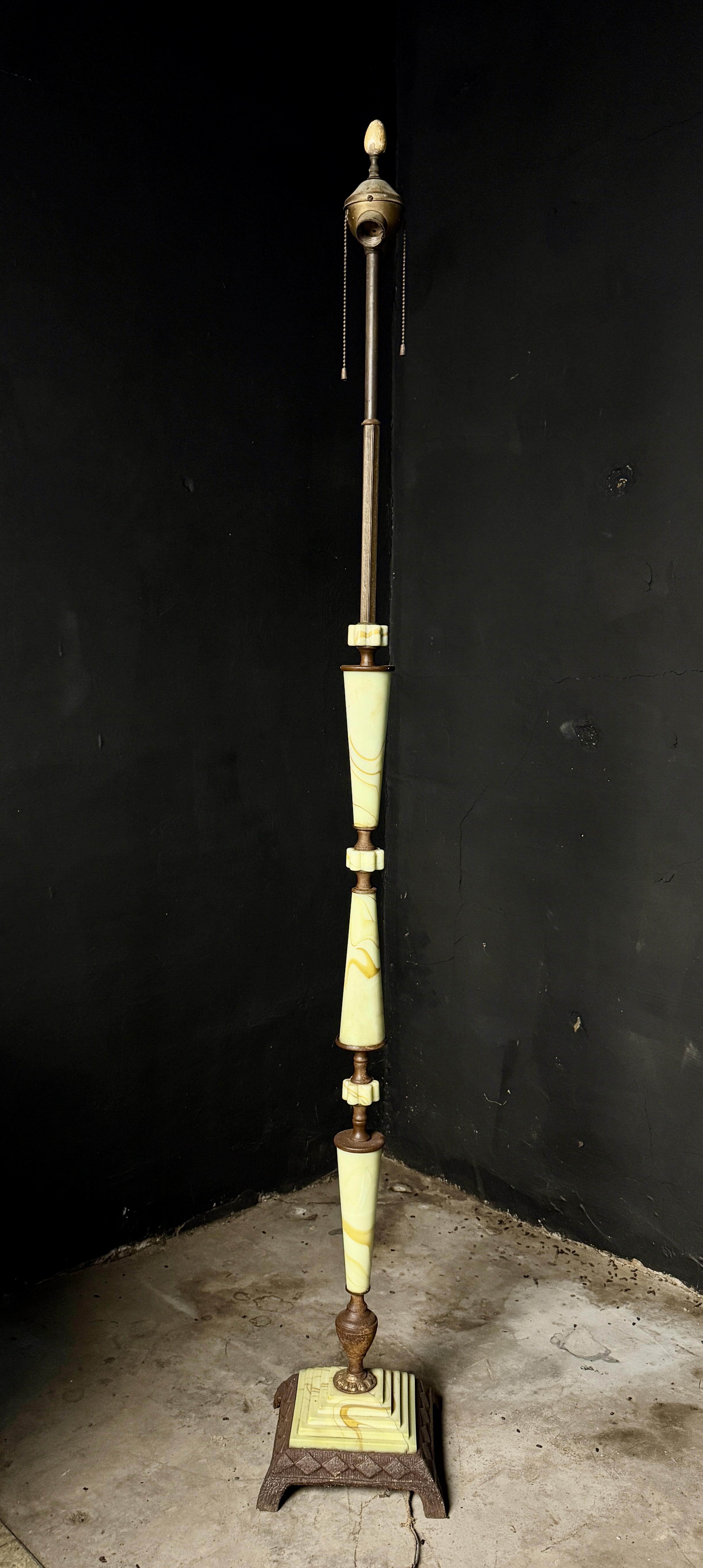 Art Deco Uranium Slag Glass and Cast Iron Floor Lamp