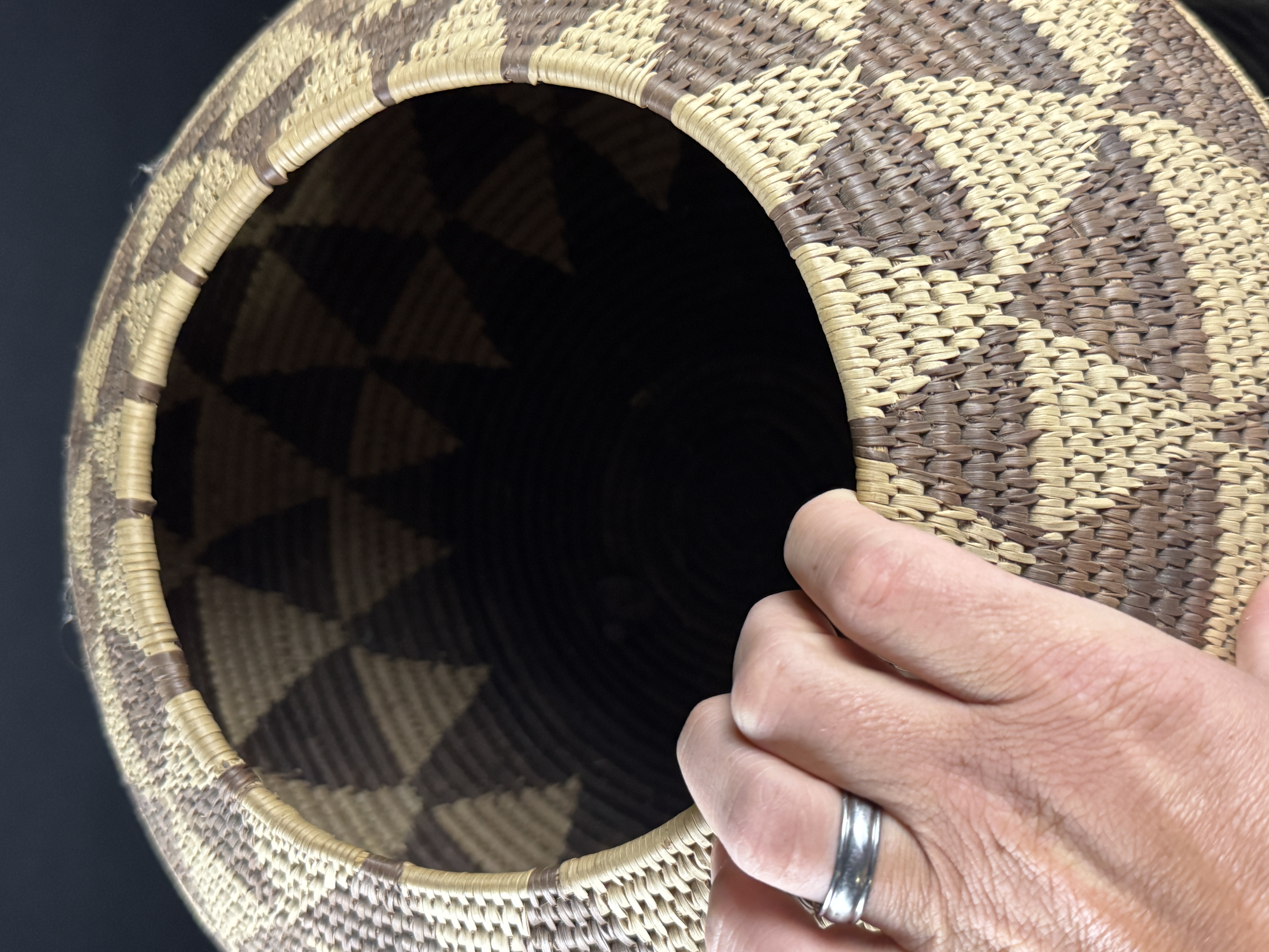 Large Native American Coiled Globular Storage Basket