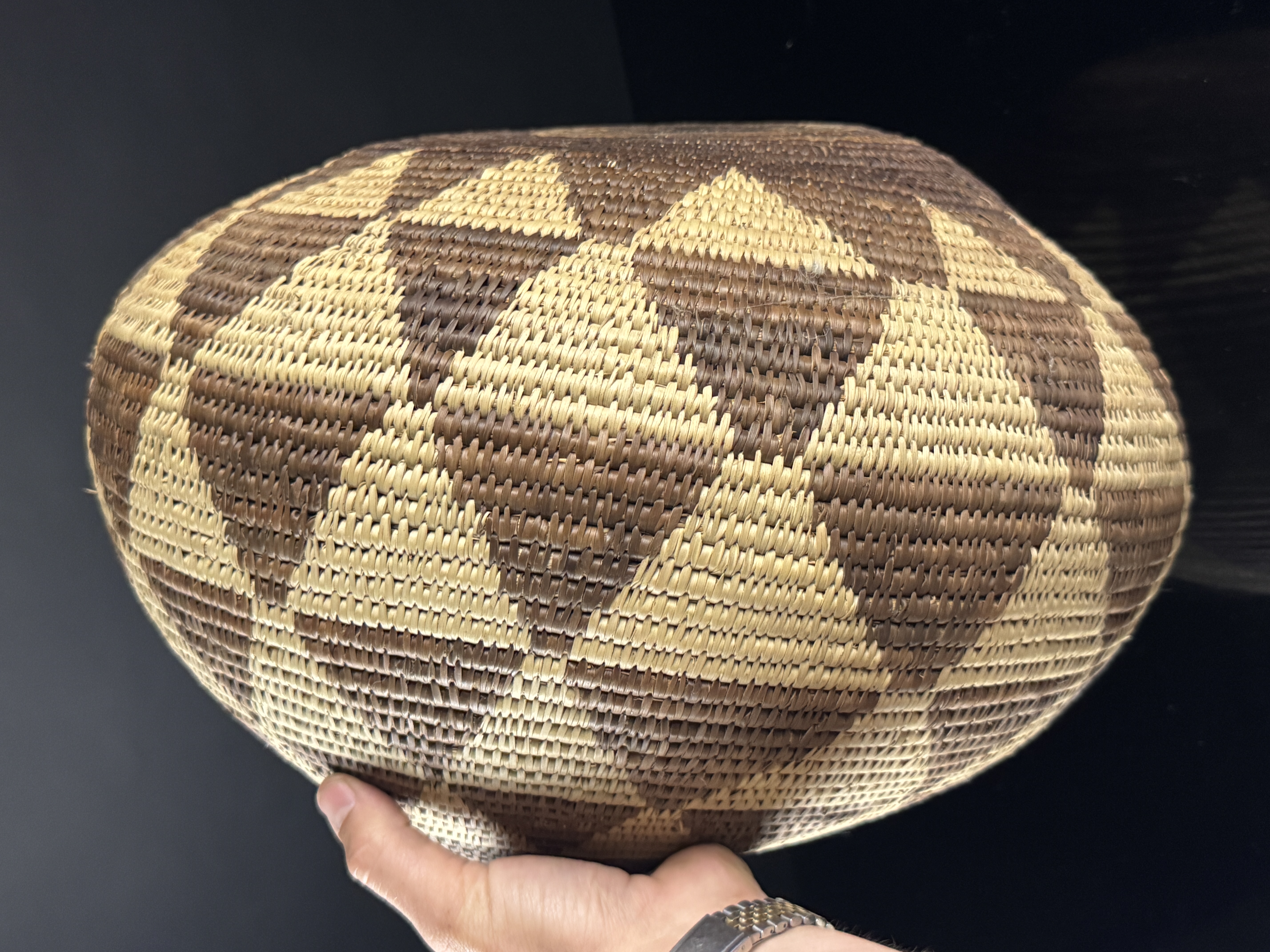 Large Native American Coiled Globular Storage Basket