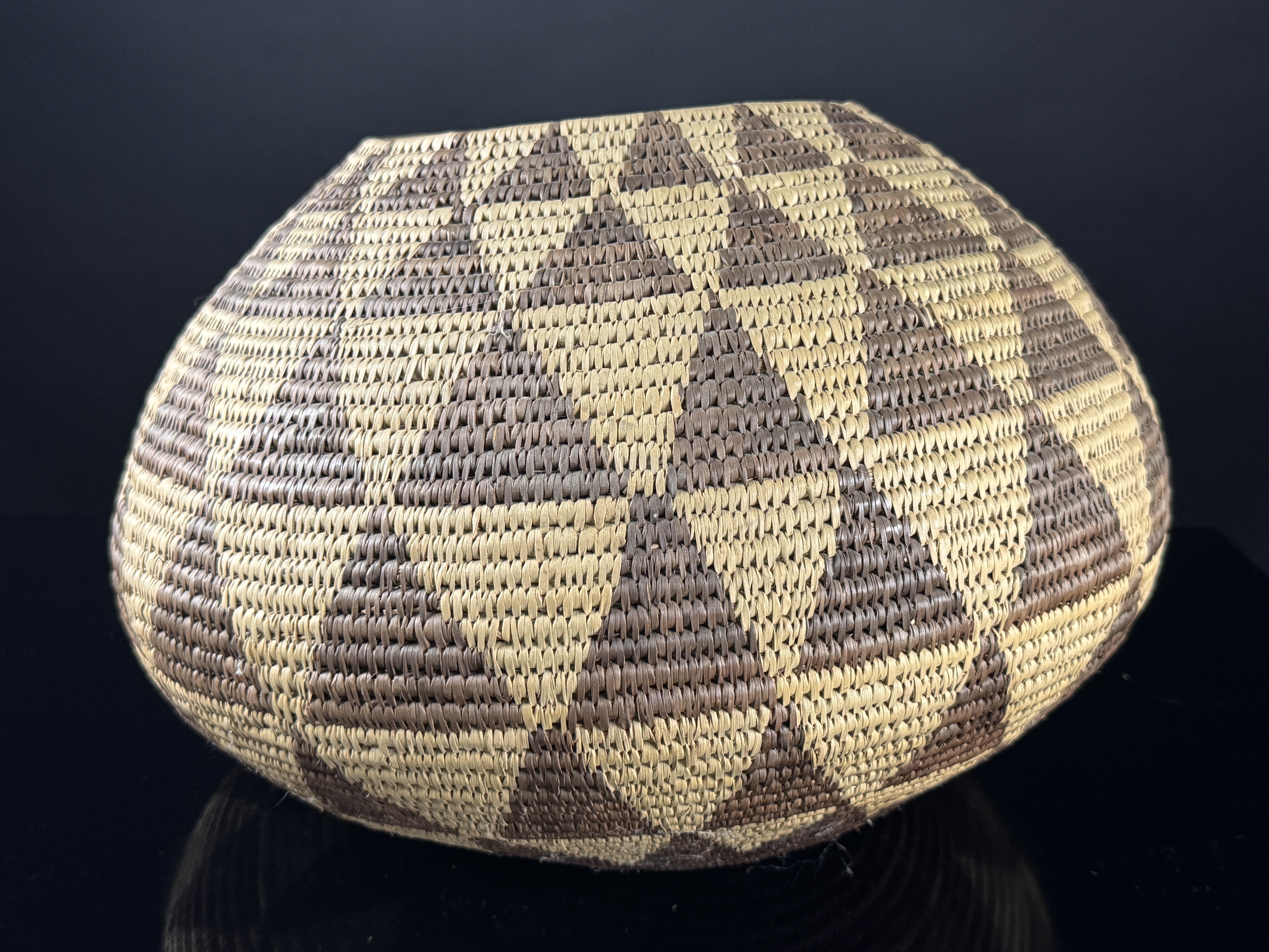 Large Native American Coiled Globular Storage Basket