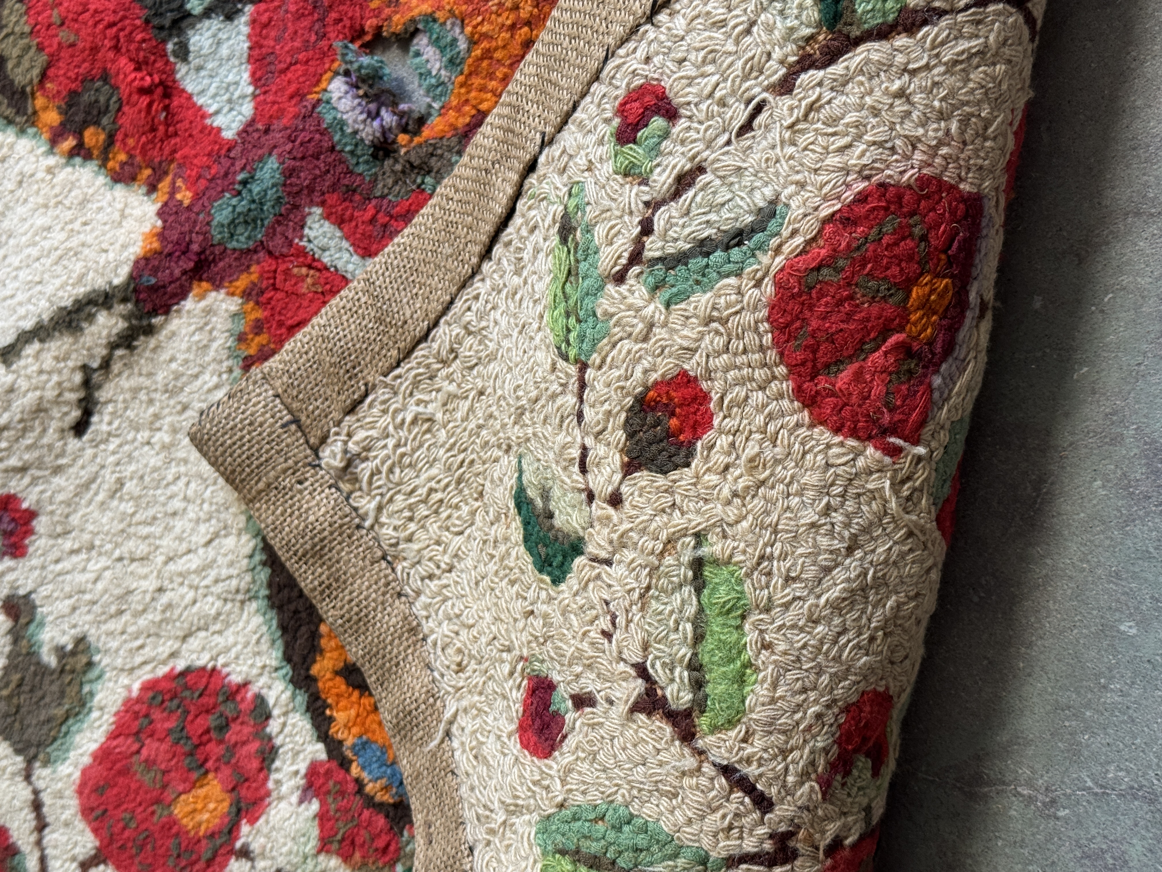 American Folk Art Hooked Wool Rug with Butterfly Motif