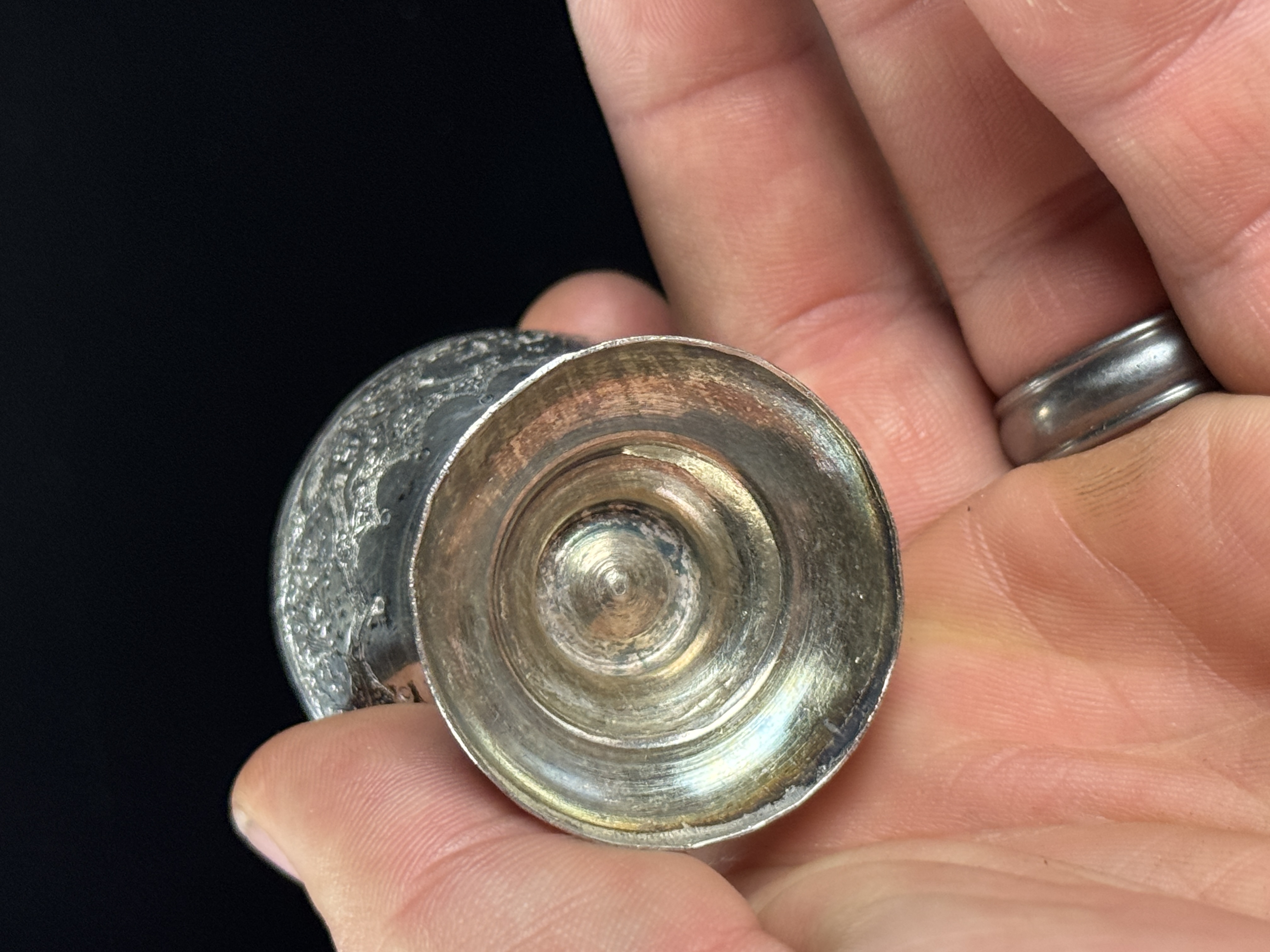 Persian Silver Small Goblet and Saucer Set, Isfahan Ghalam-zani Style, .875 Fine
