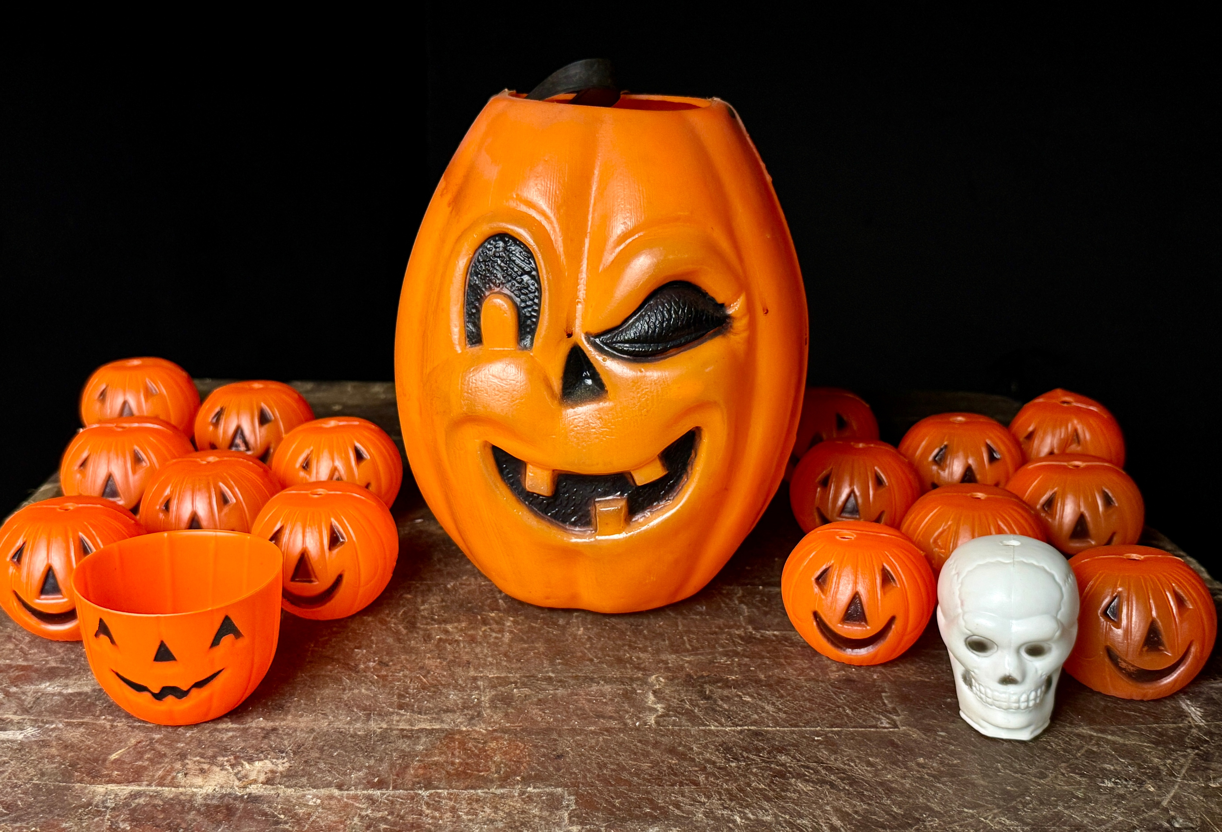 A Collection of Vintage Blow-Mold Plastic Halloween Decorations
