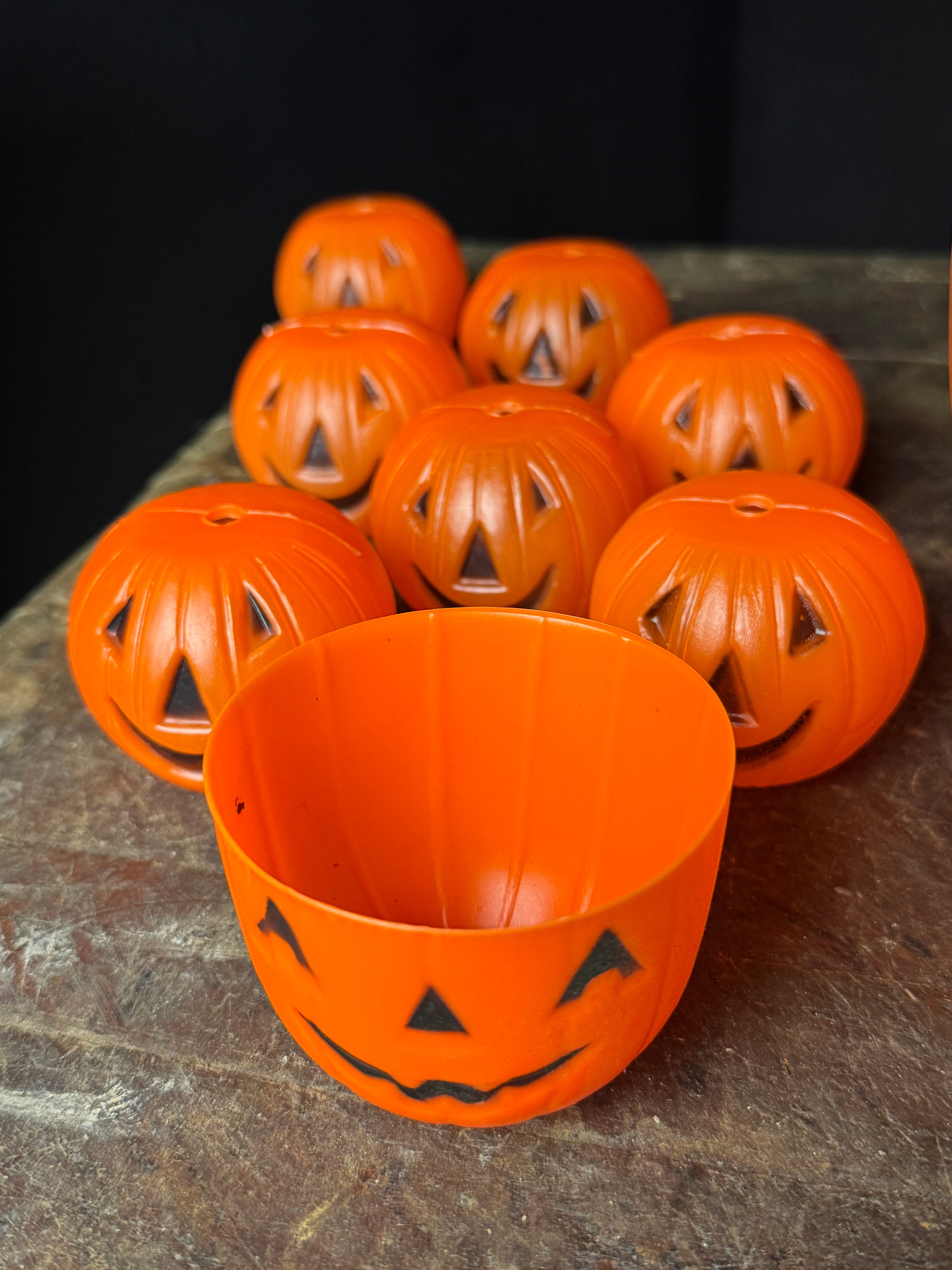 A Collection of Vintage Blow-Mold Plastic Halloween Decorations
