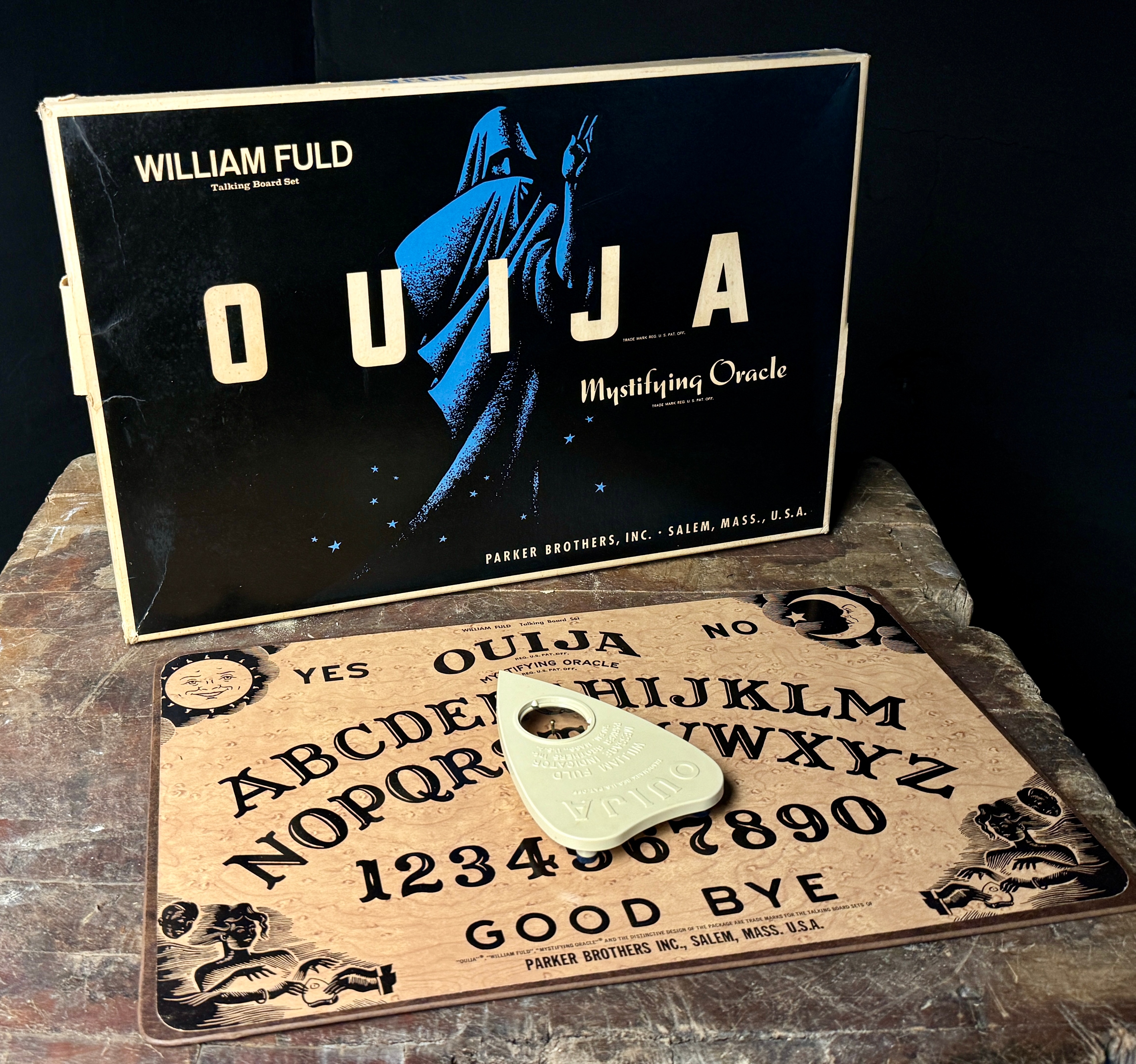 William Fuld Ouija Mystifying Oracle Talking Board Set by Parker Brothers Inc.