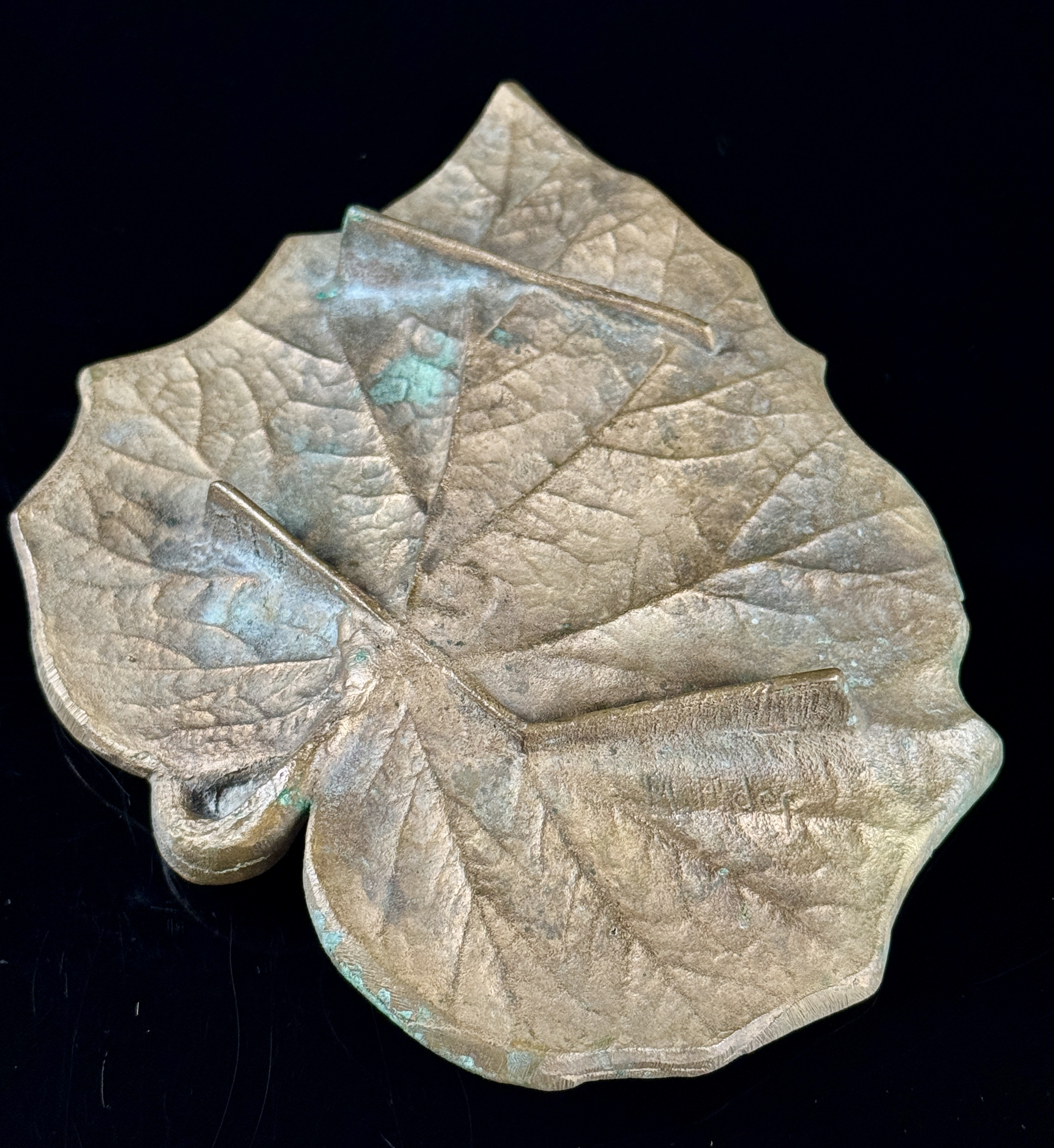 Art Nouveau Cast Bronze Leaf-Form Tray with Insects Signed M.H. DEP