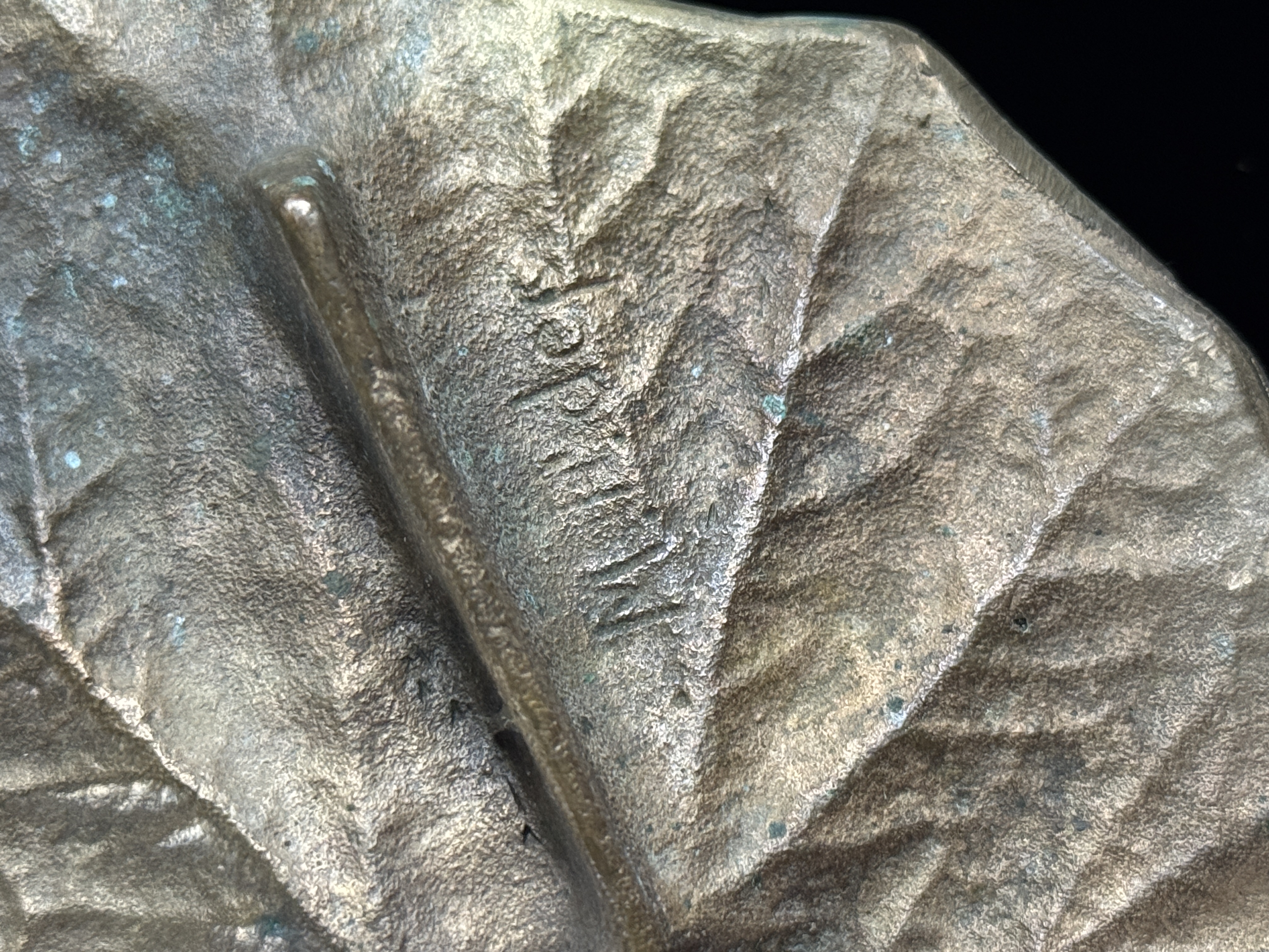 Art Nouveau Cast Bronze Leaf-Form Tray with Insects Signed M.H. DEP