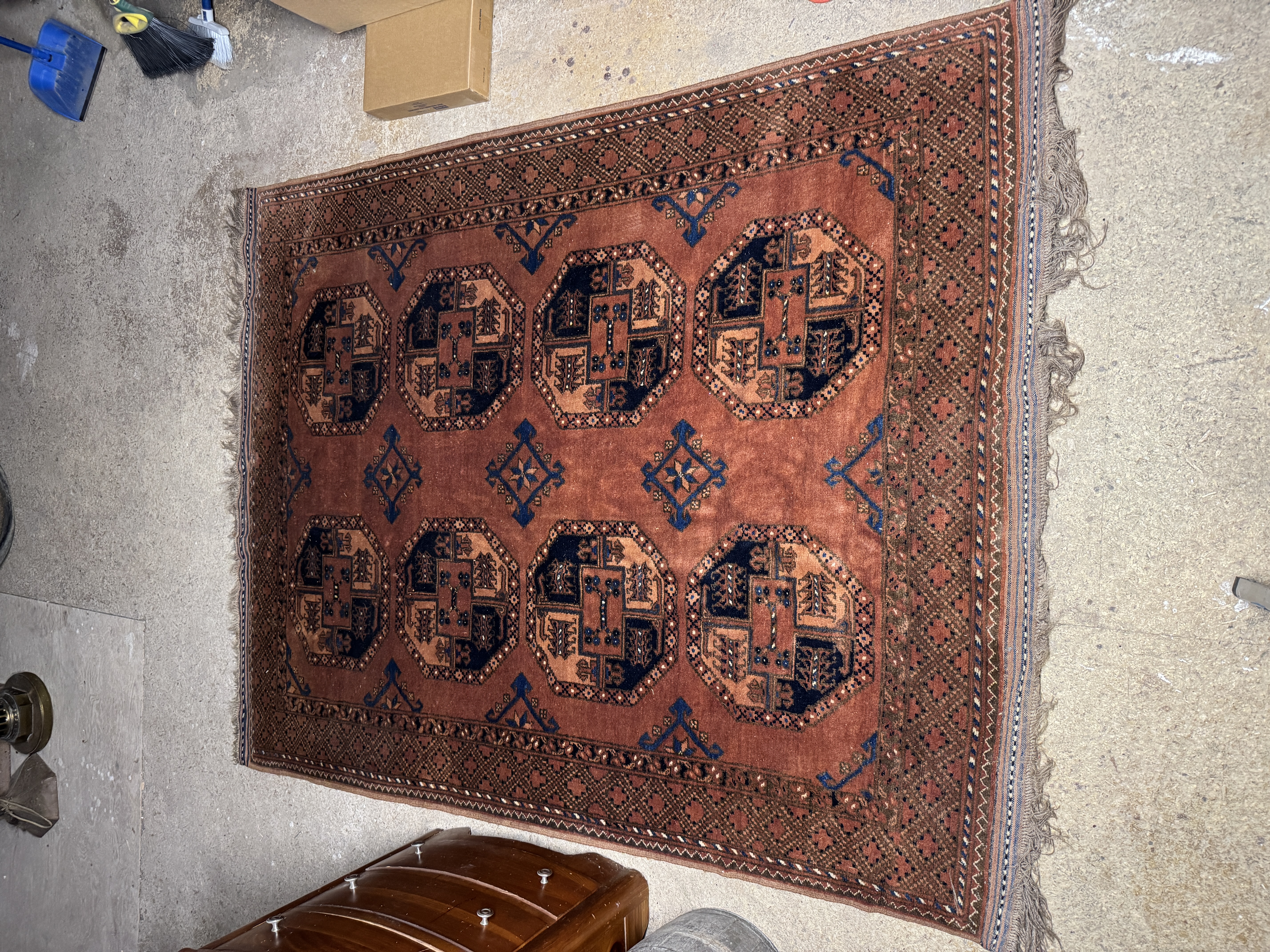 Hand-Knotted Afghan Turkmen Style Wool Rug with Bokhara Design