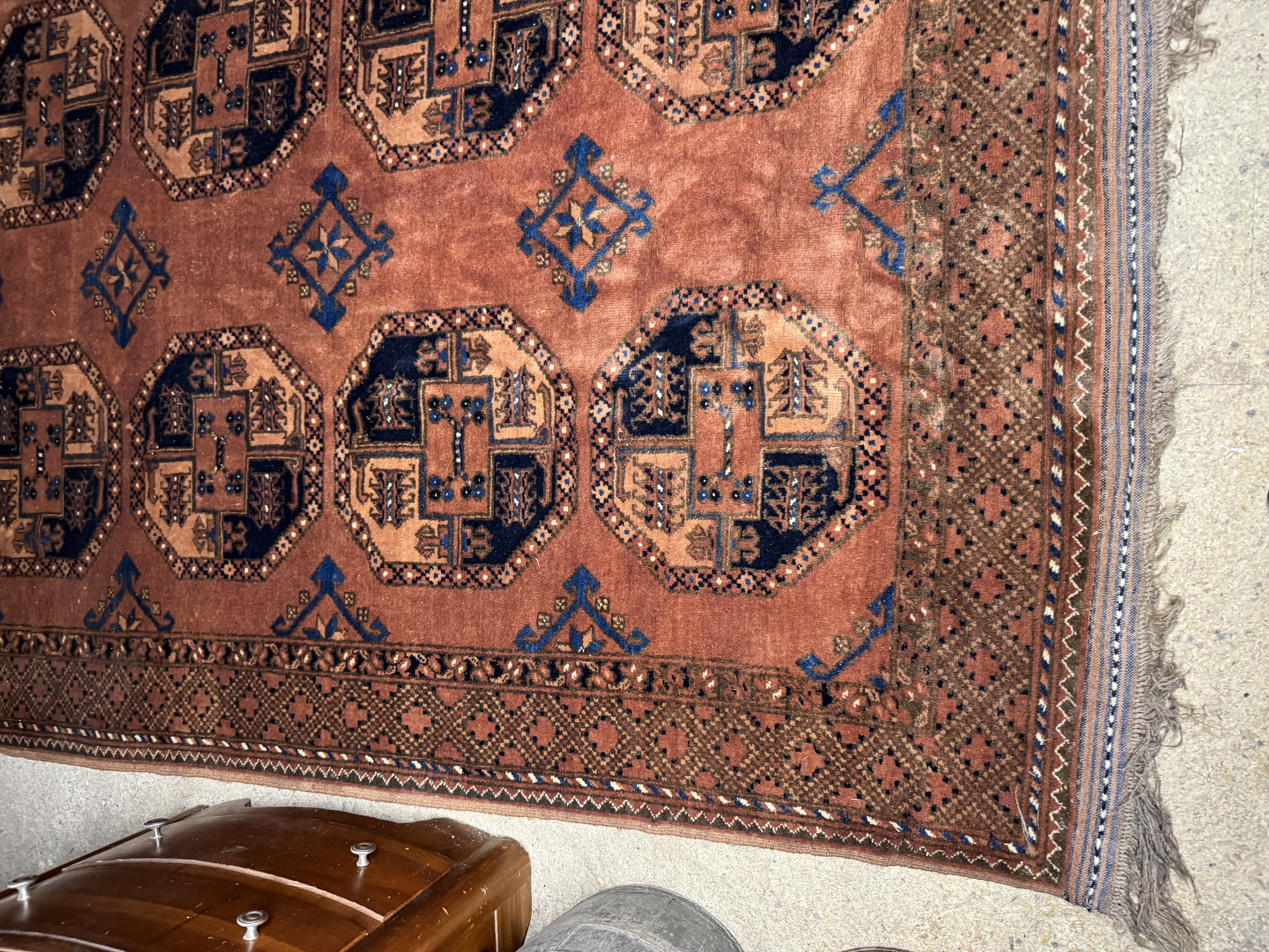 Hand-Knotted Afghan Turkmen Style Wool Rug with Bokhara Design