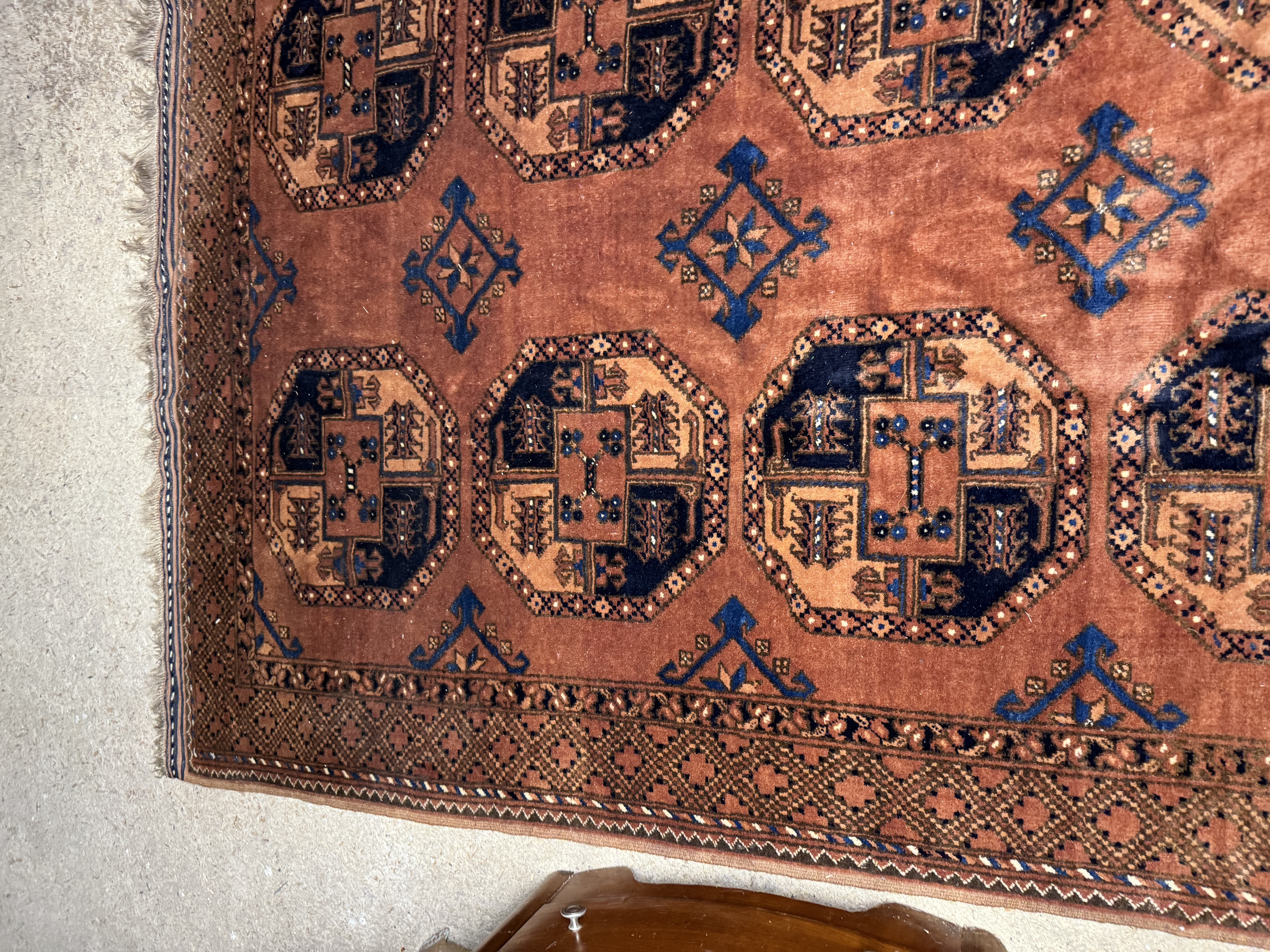 Hand-Knotted Afghan Turkmen Style Wool Rug with Bokhara Design
