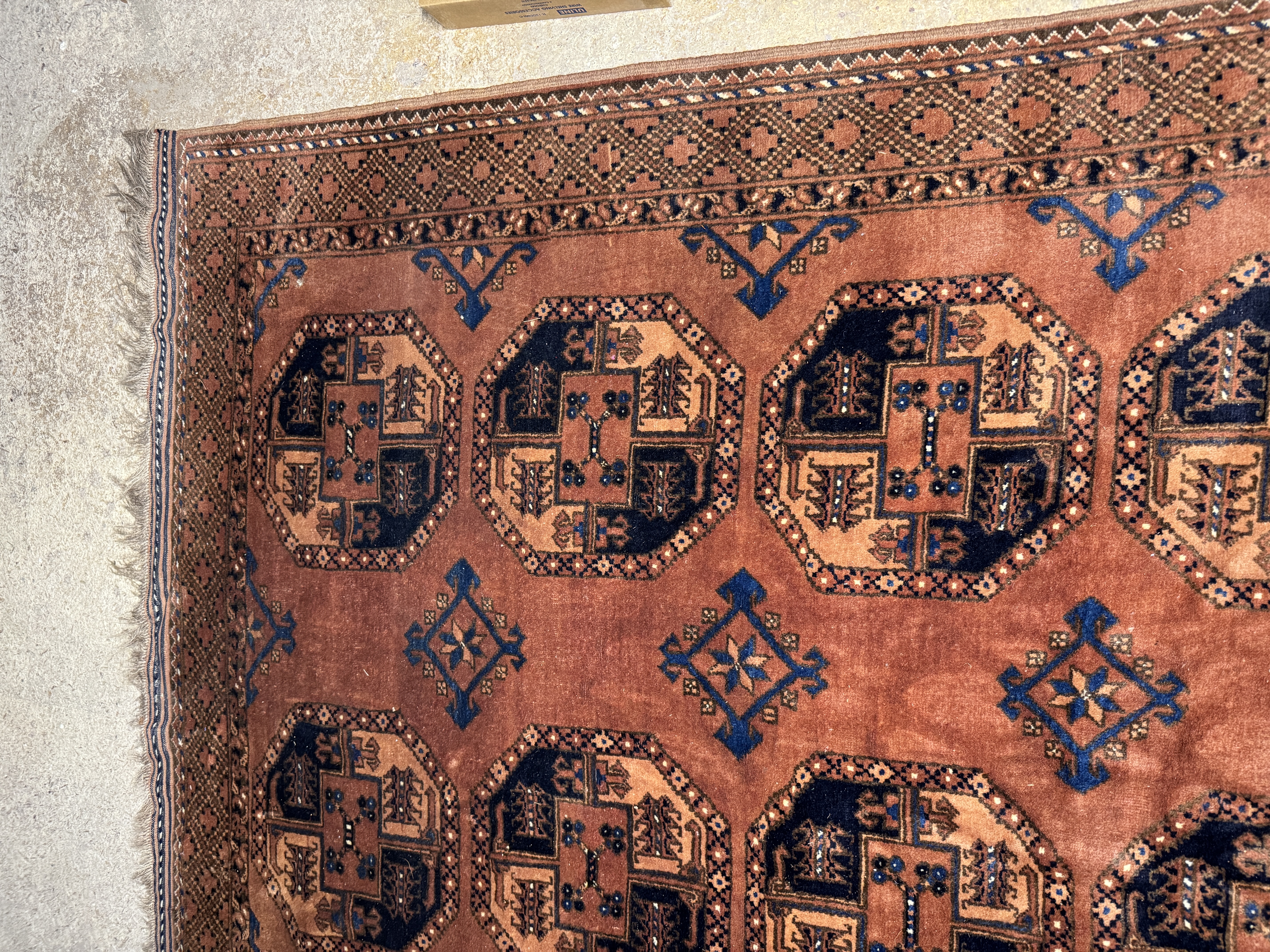 Hand-Knotted Afghan Turkmen Style Wool Rug with Bokhara Design