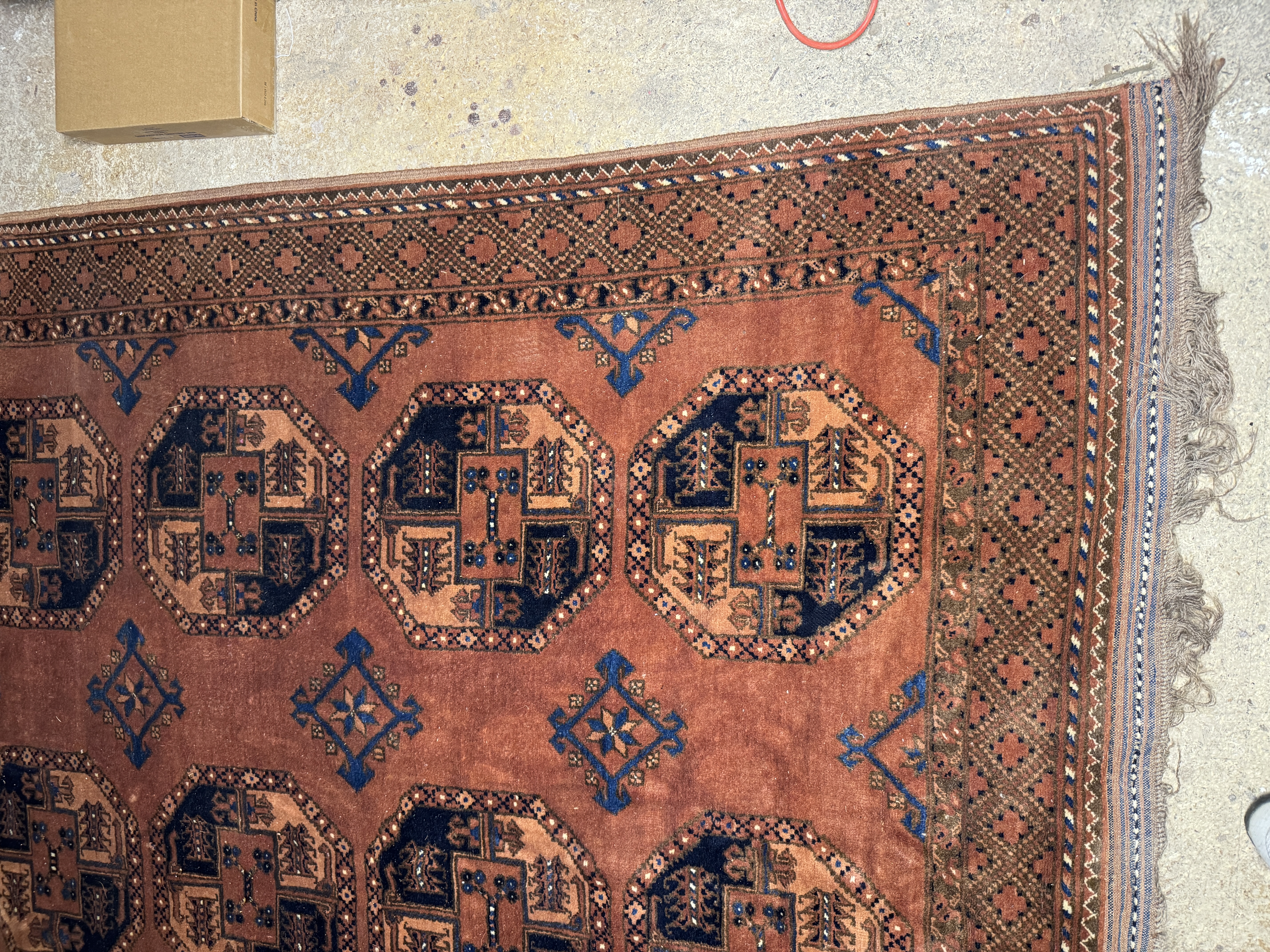 Hand-Knotted Afghan Turkmen Style Wool Rug with Bokhara Design