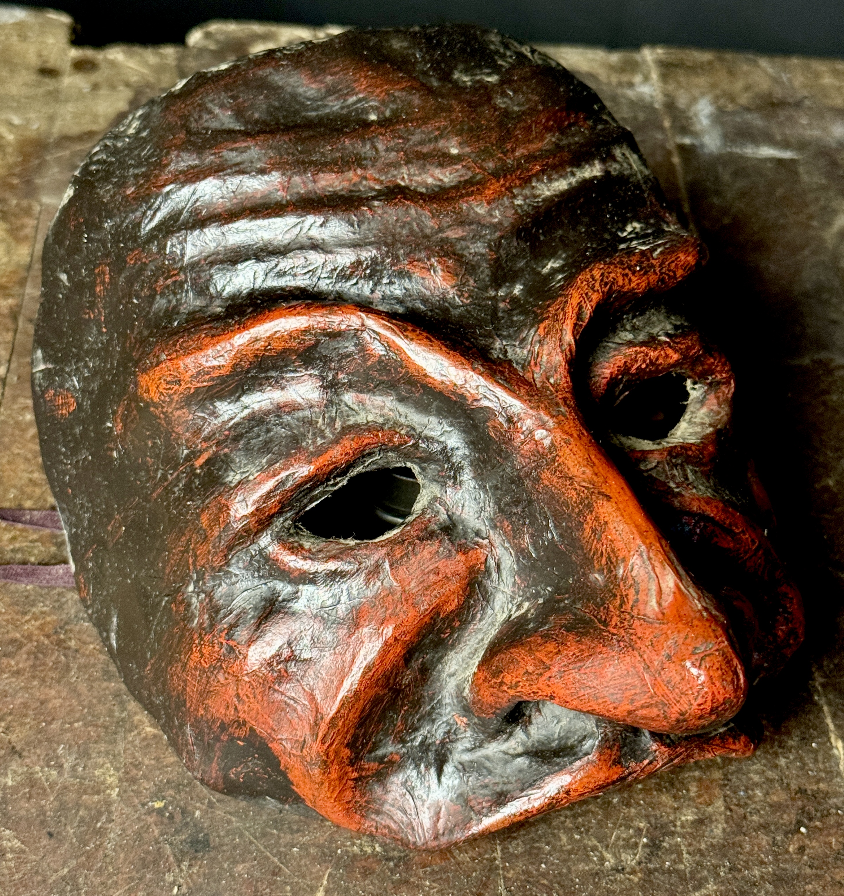 Handcrafted Papier-mache Pantalone Mask in the Commedia dell'arte Style