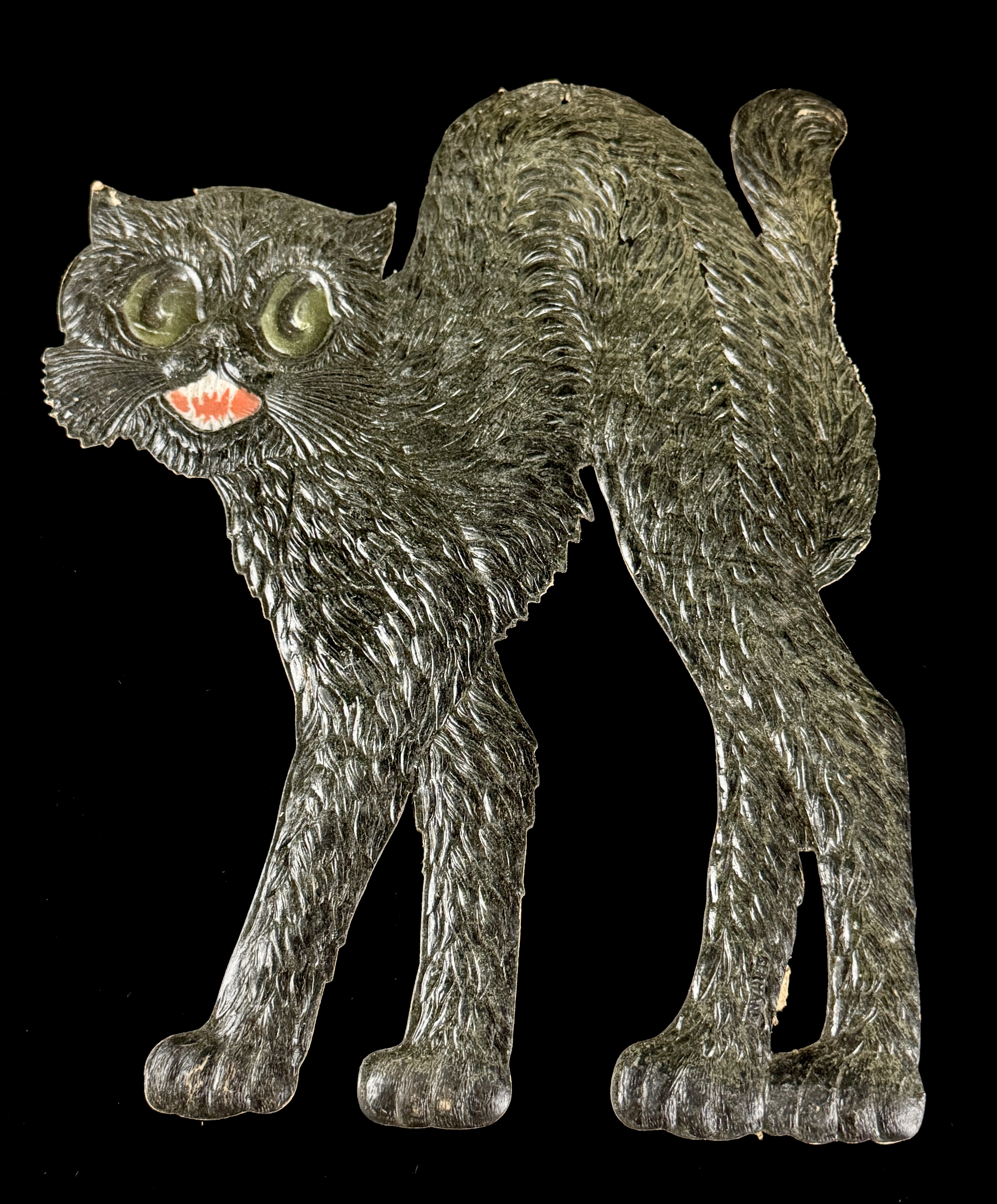 Large Vintage Embossed Arched-Back Black Cat Halloween Die-Cut Decoration