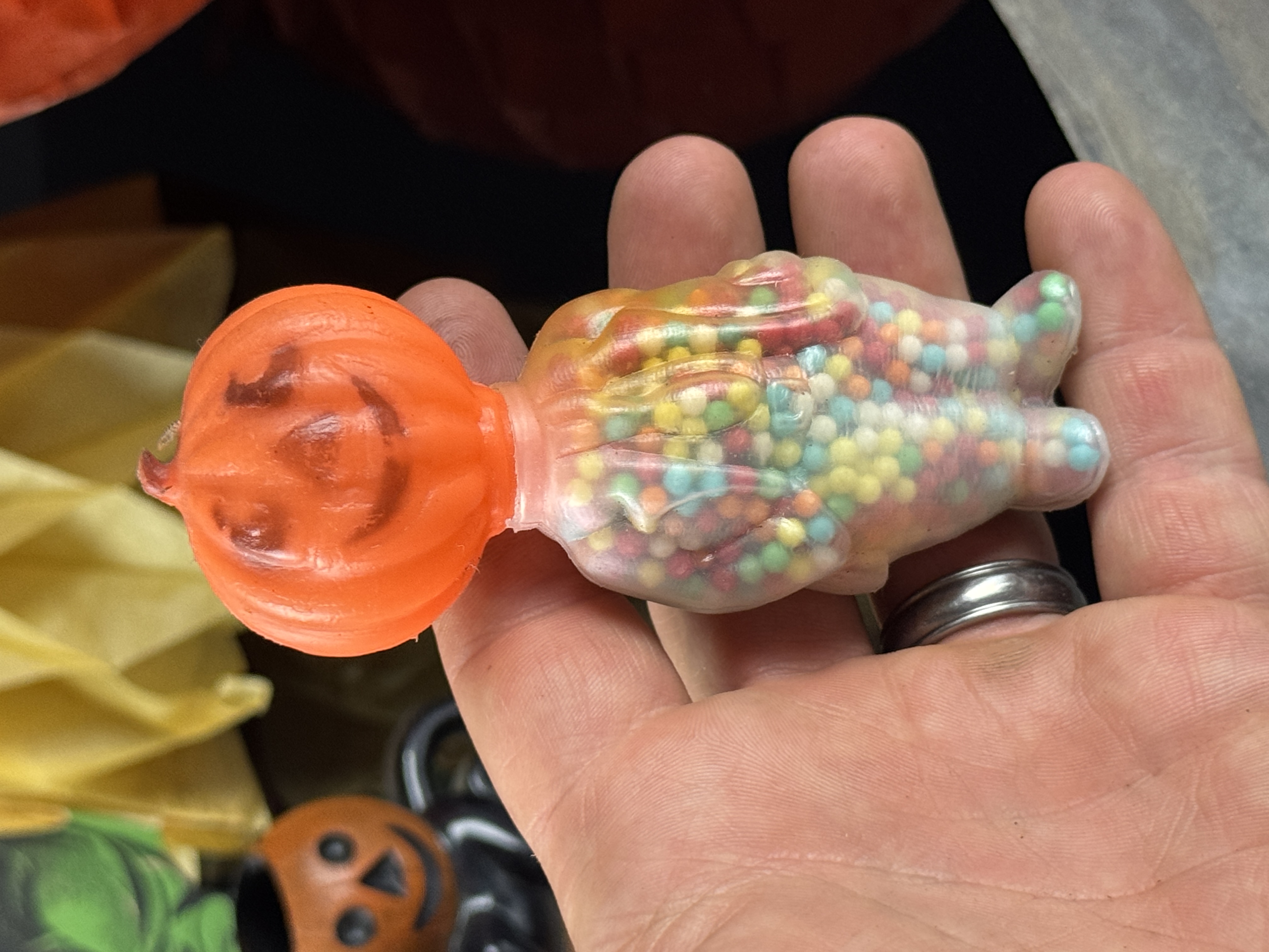 A Collection of Vintage Halloween Decorations and Party Favors featuring Rosbro Plastics