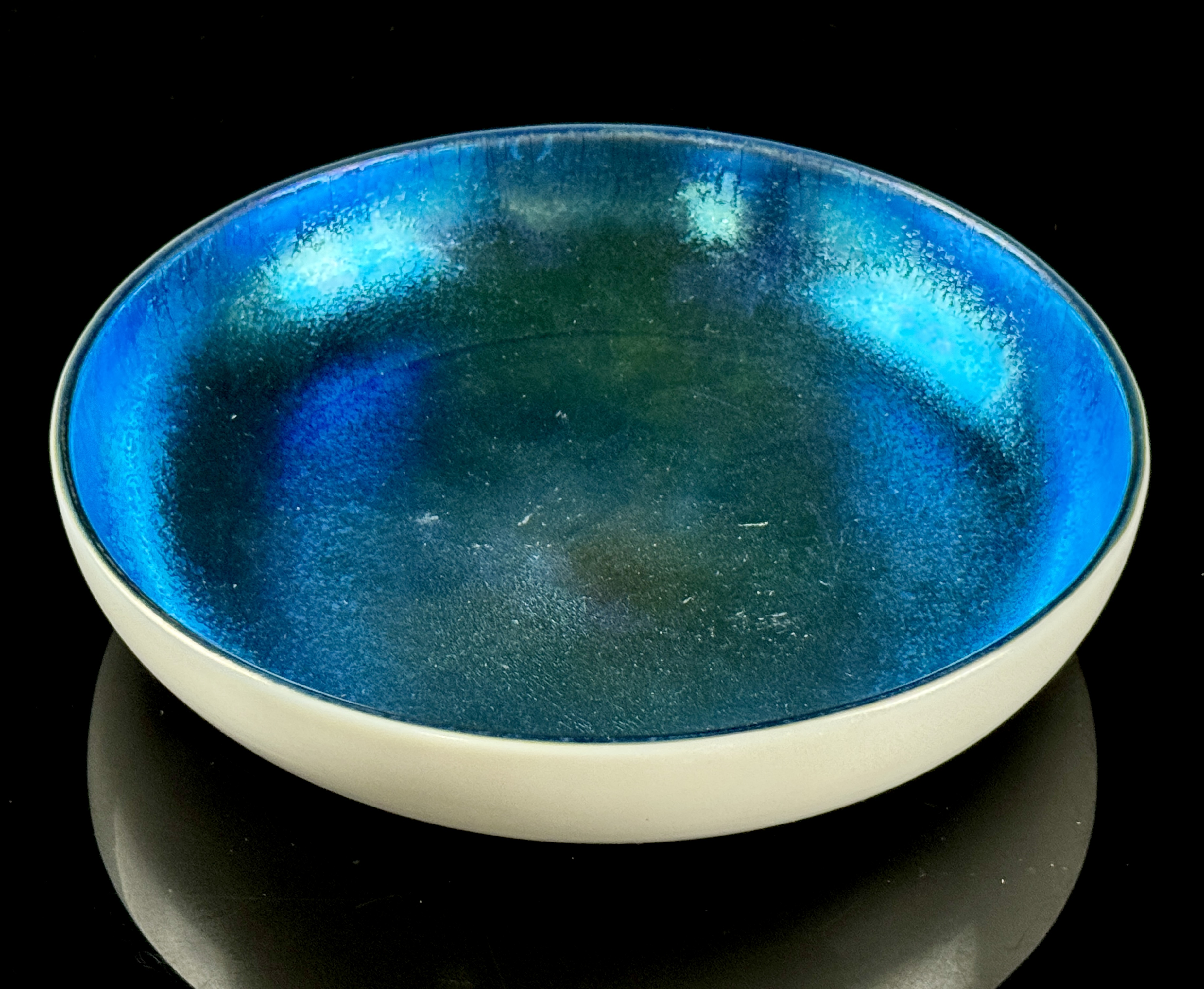 Steuben Blue Aurene and Calcite Art Glass Bowl
