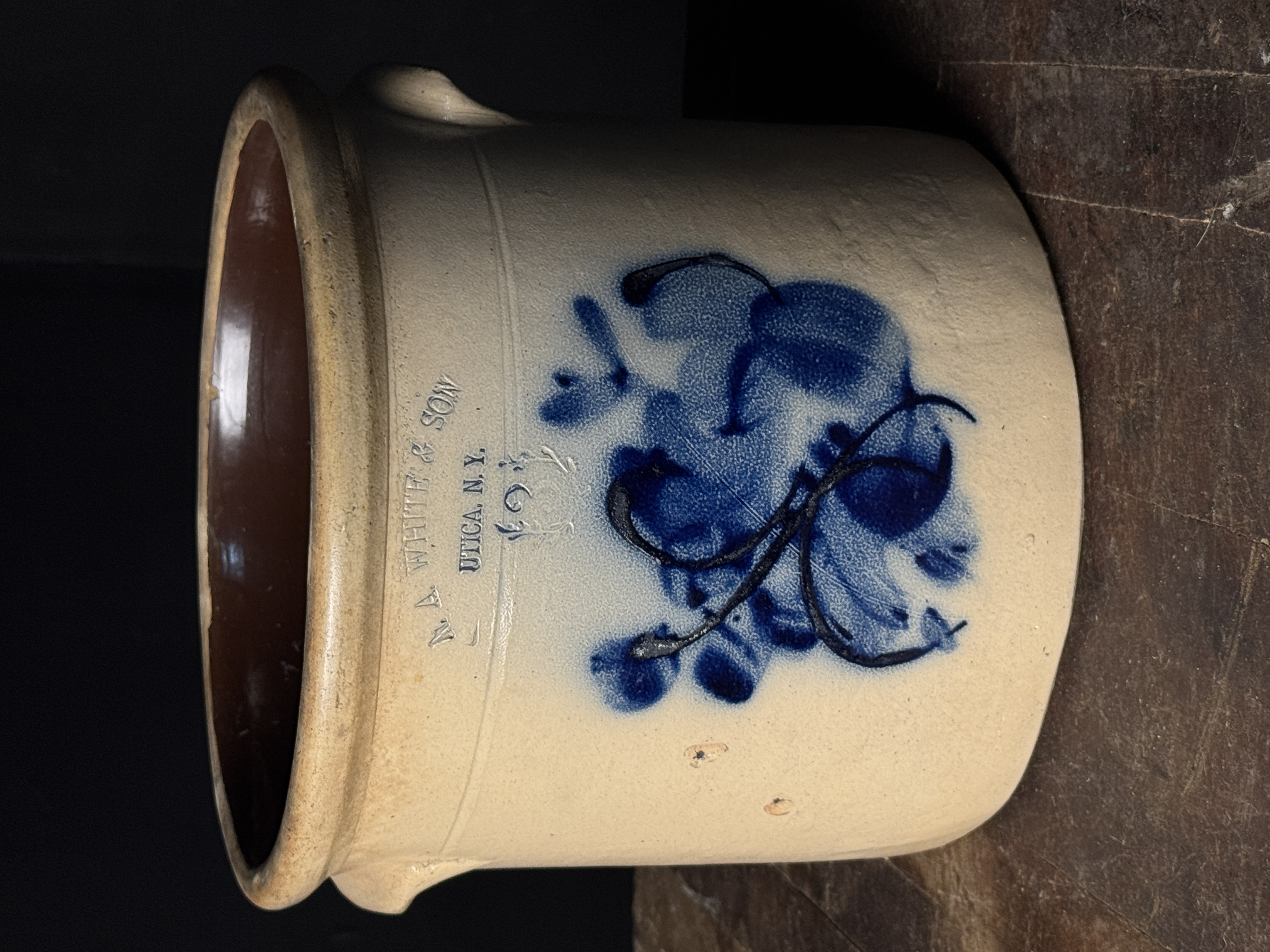 N.A. White and Son Utica New York Two Gallon Cobalt Blue Decorated Stoneware Crock