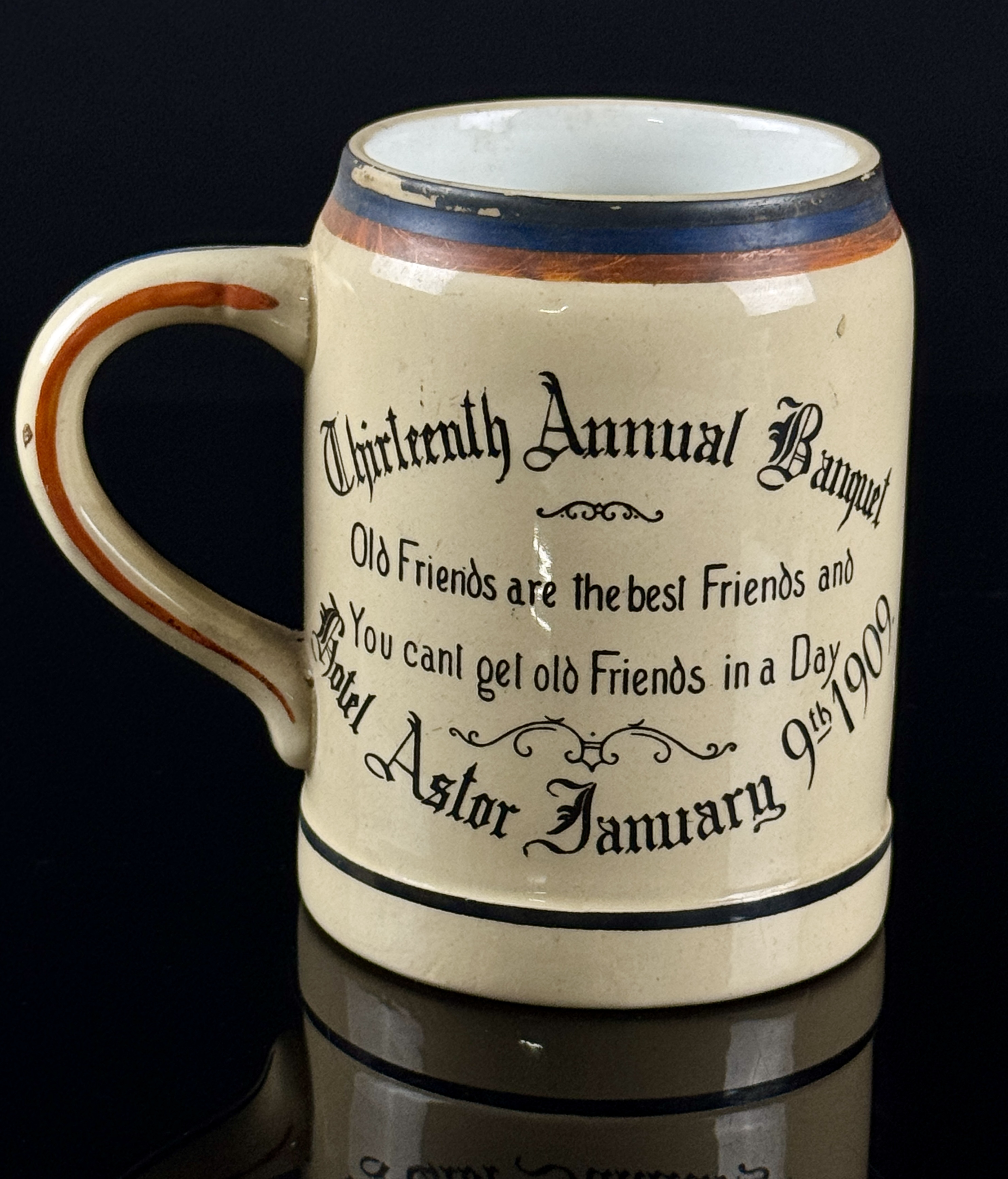 Higgins & Seiter Hotel Astor 1909 Dutchess County Society Banquet Mug