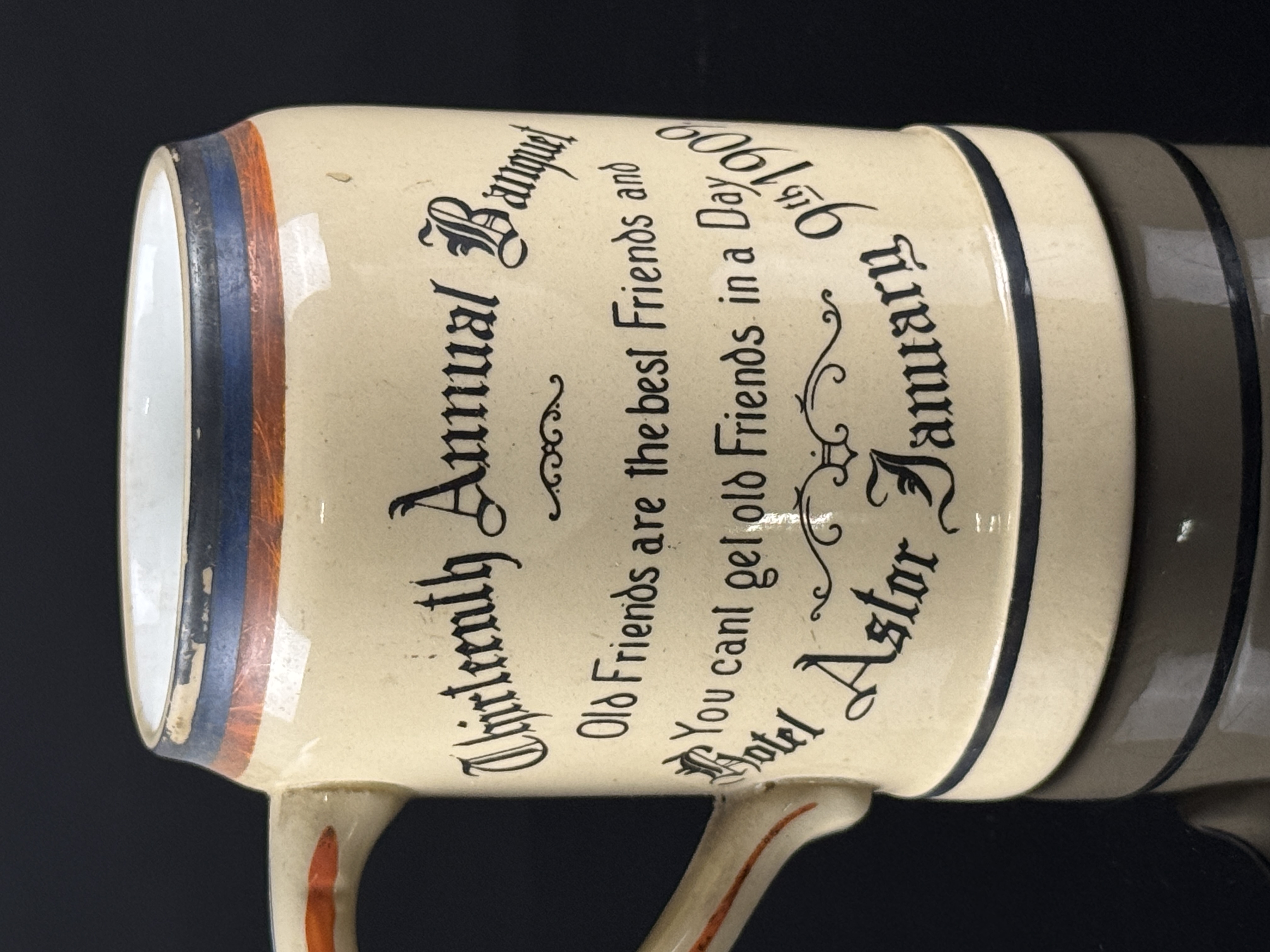Higgins & Seiter Hotel Astor 1909 Dutchess County Society Banquet Mug