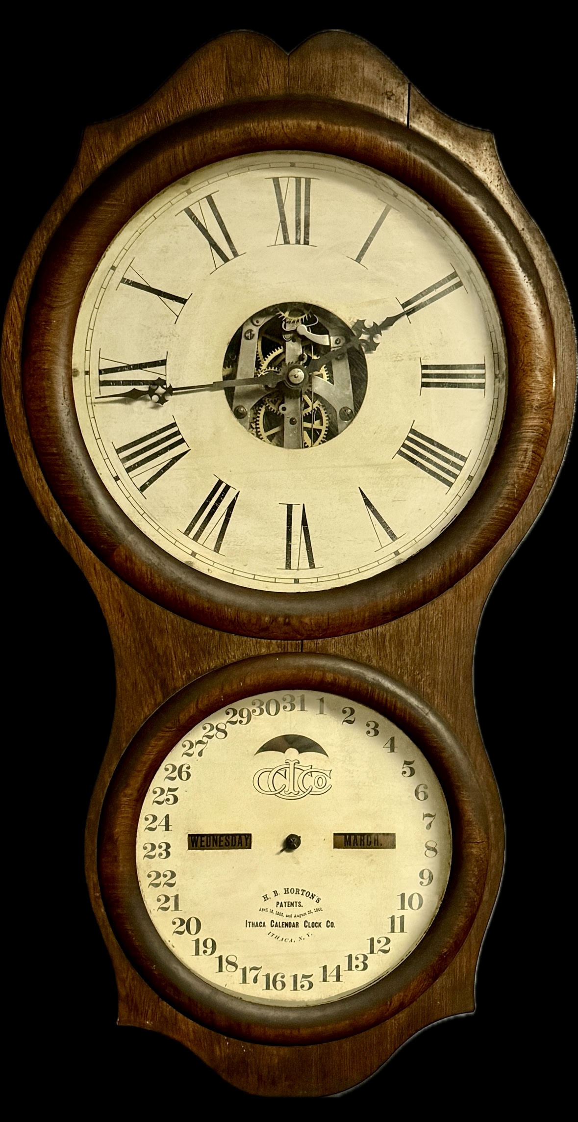 Ithaca No. 4 Office Calendar Wall Clock with Skeletonized Dial
