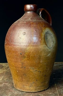 19th Century Ovoid Red Ware Salt-Glazed Stoneware Jug. This item is an antique ovoid stoneware 