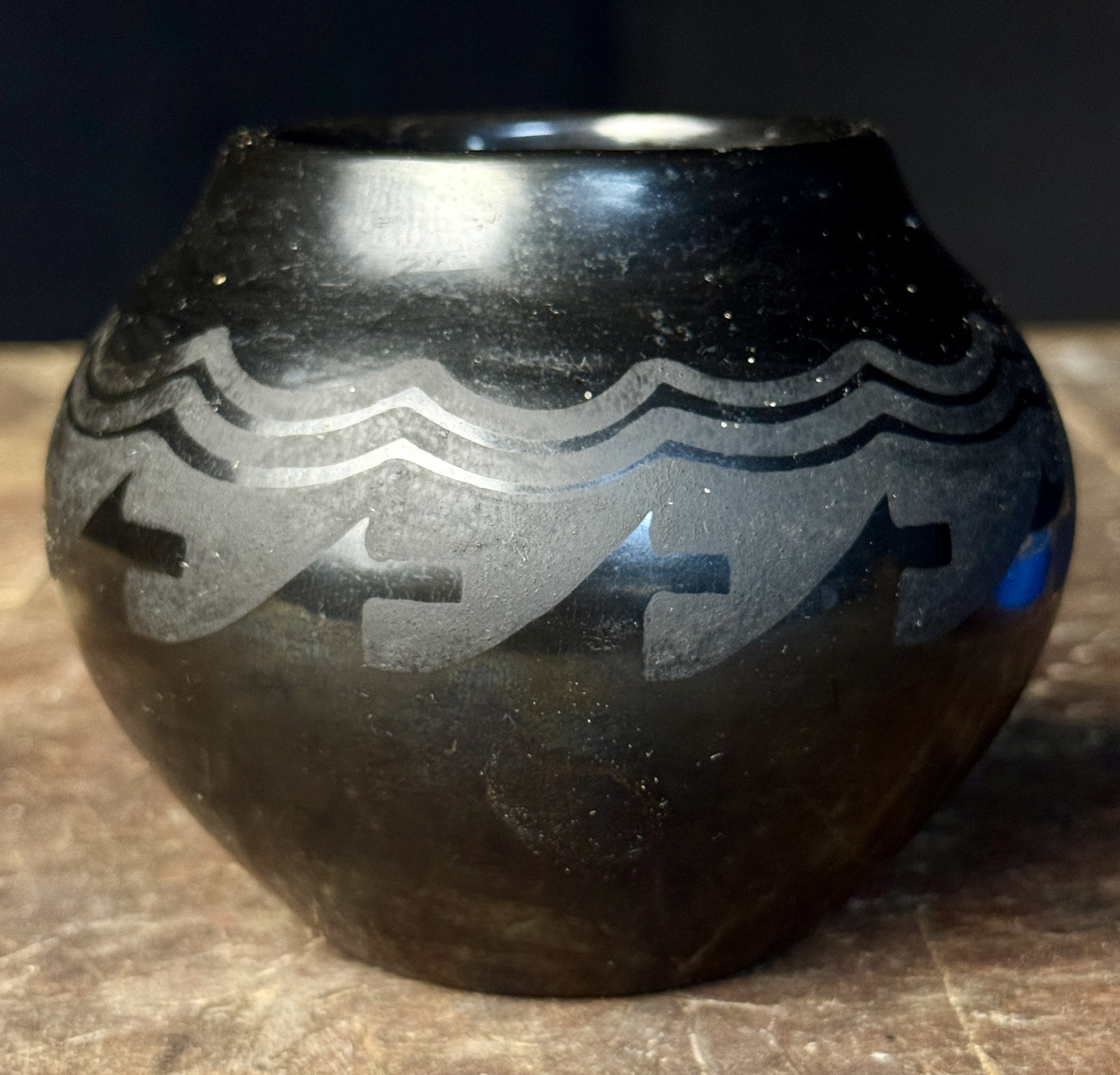 San Ildefonso Pueblo Black-on-Black Pottery Jar by Maria Martinez and Santana Roybal Martinez
