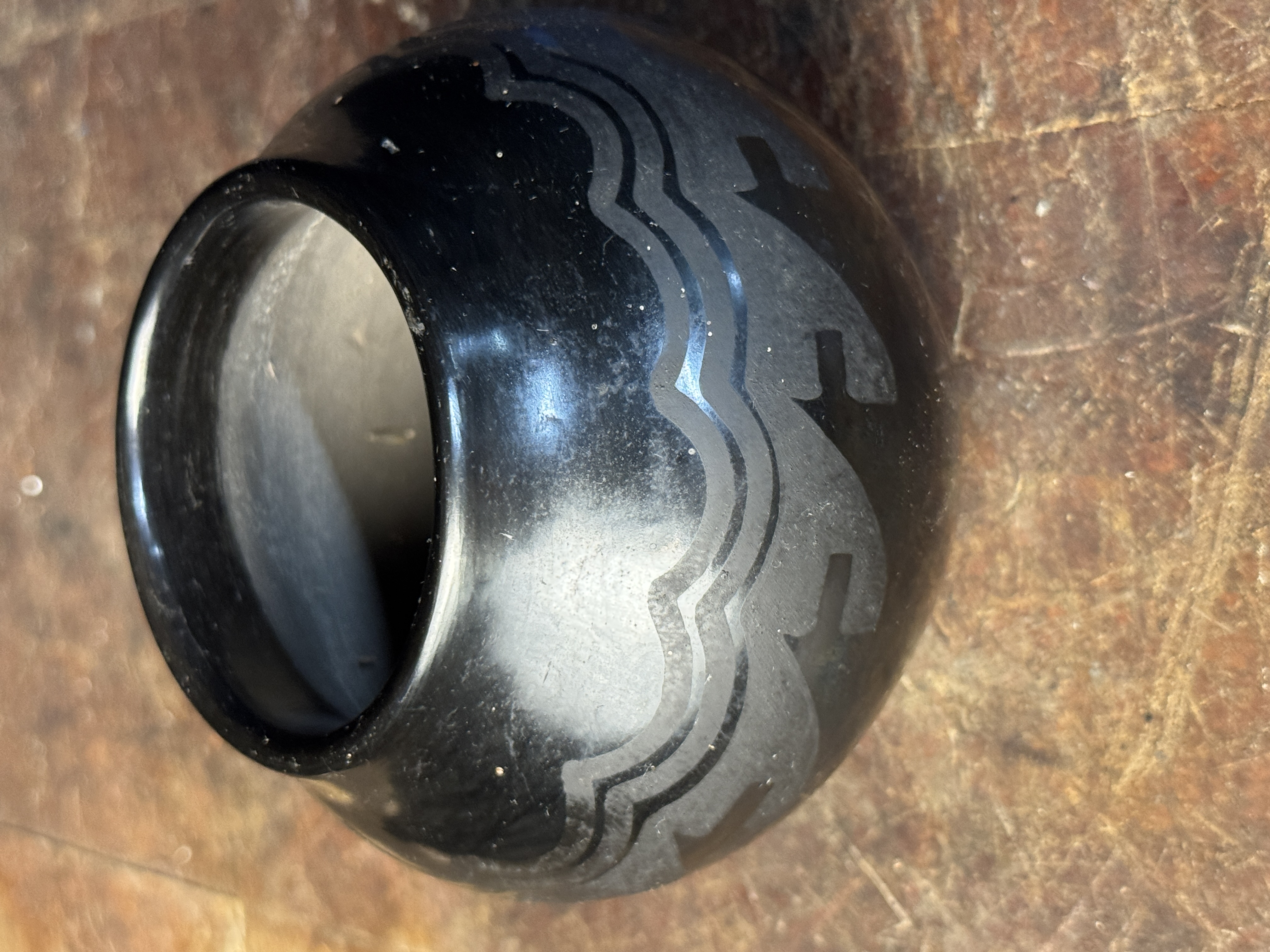San Ildefonso Pueblo Black-on-Black Pottery Jar by Maria Martinez and Santana Roybal Martinez
