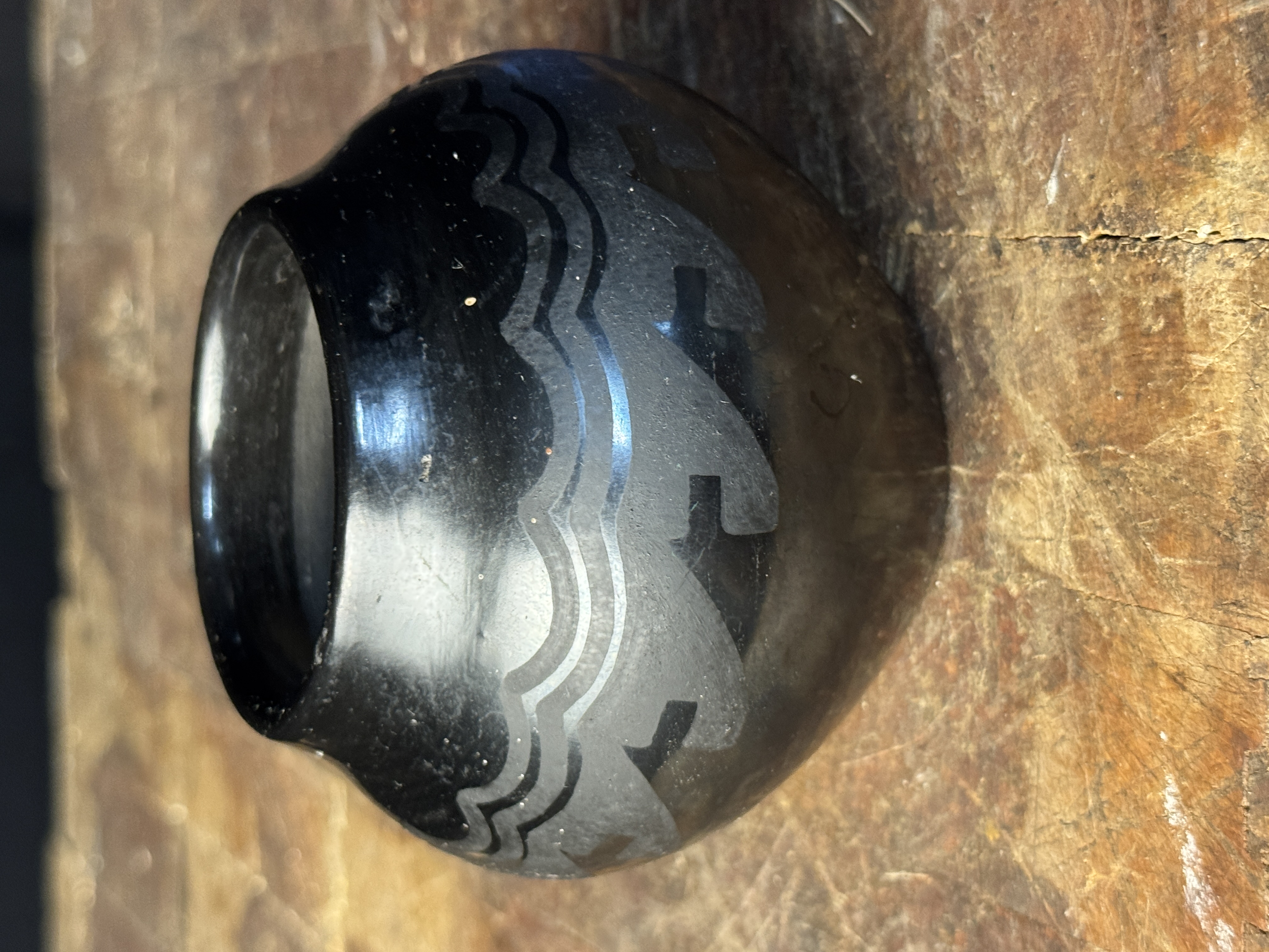 San Ildefonso Pueblo Black-on-Black Pottery Jar by Maria Martinez and Santana Roybal Martinez
