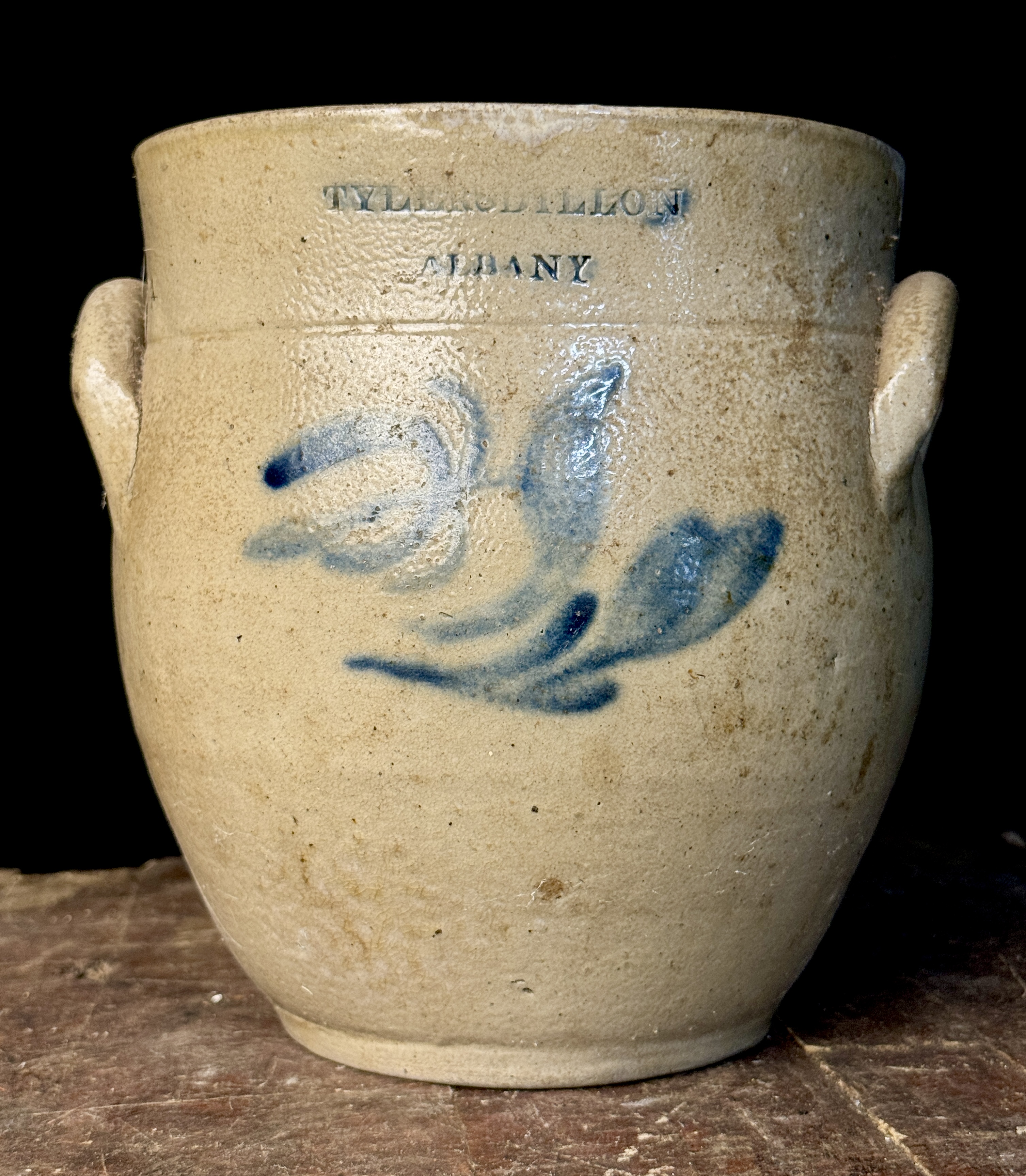 Tyler and Dillon Albany Salt Glazed Stoneware Jar with Cobalt Floral Decoration