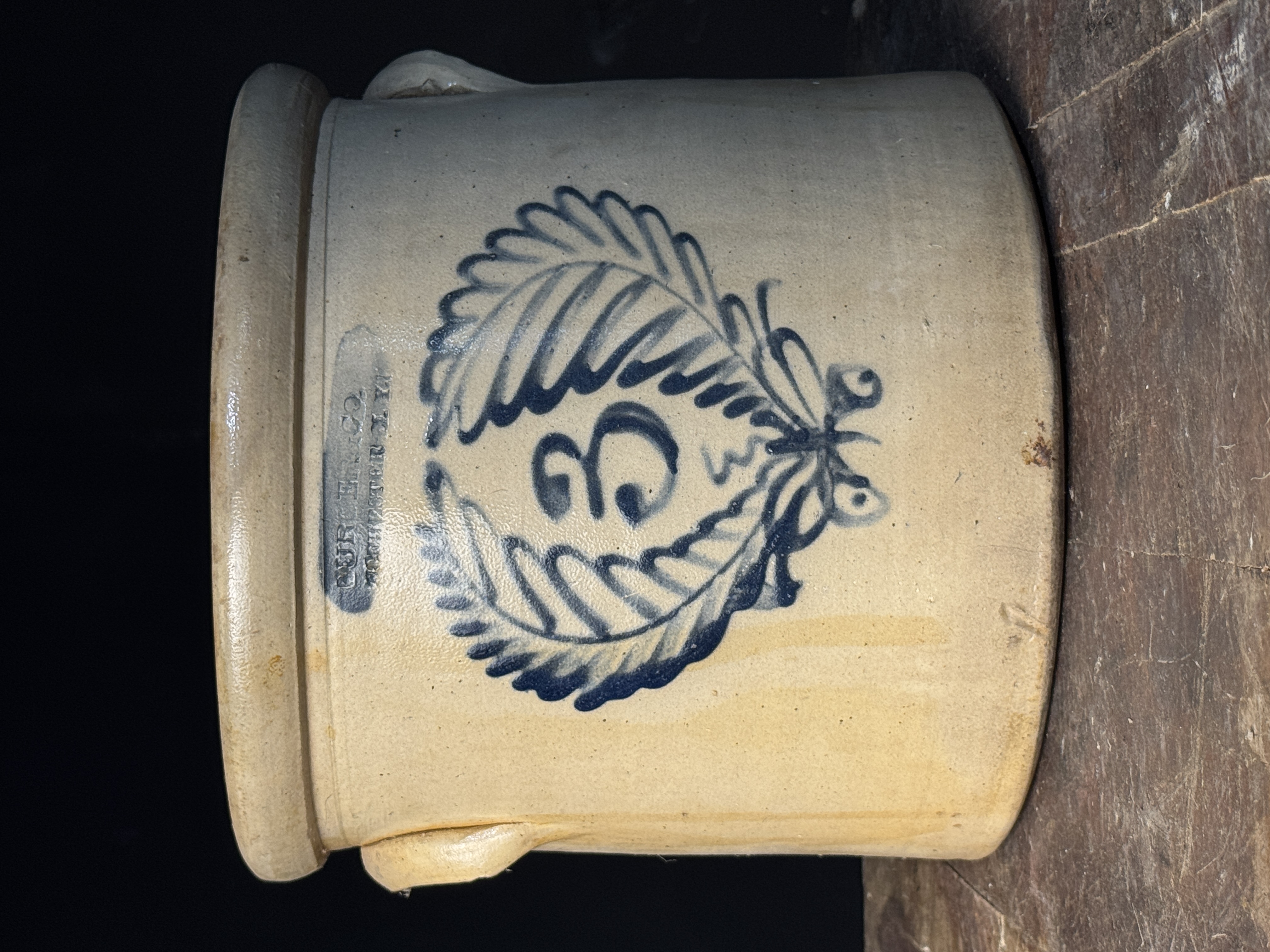 Burger and Co. Rochester New York Three Gallon Stoneware Crock with Cobalt Wreath Decoration