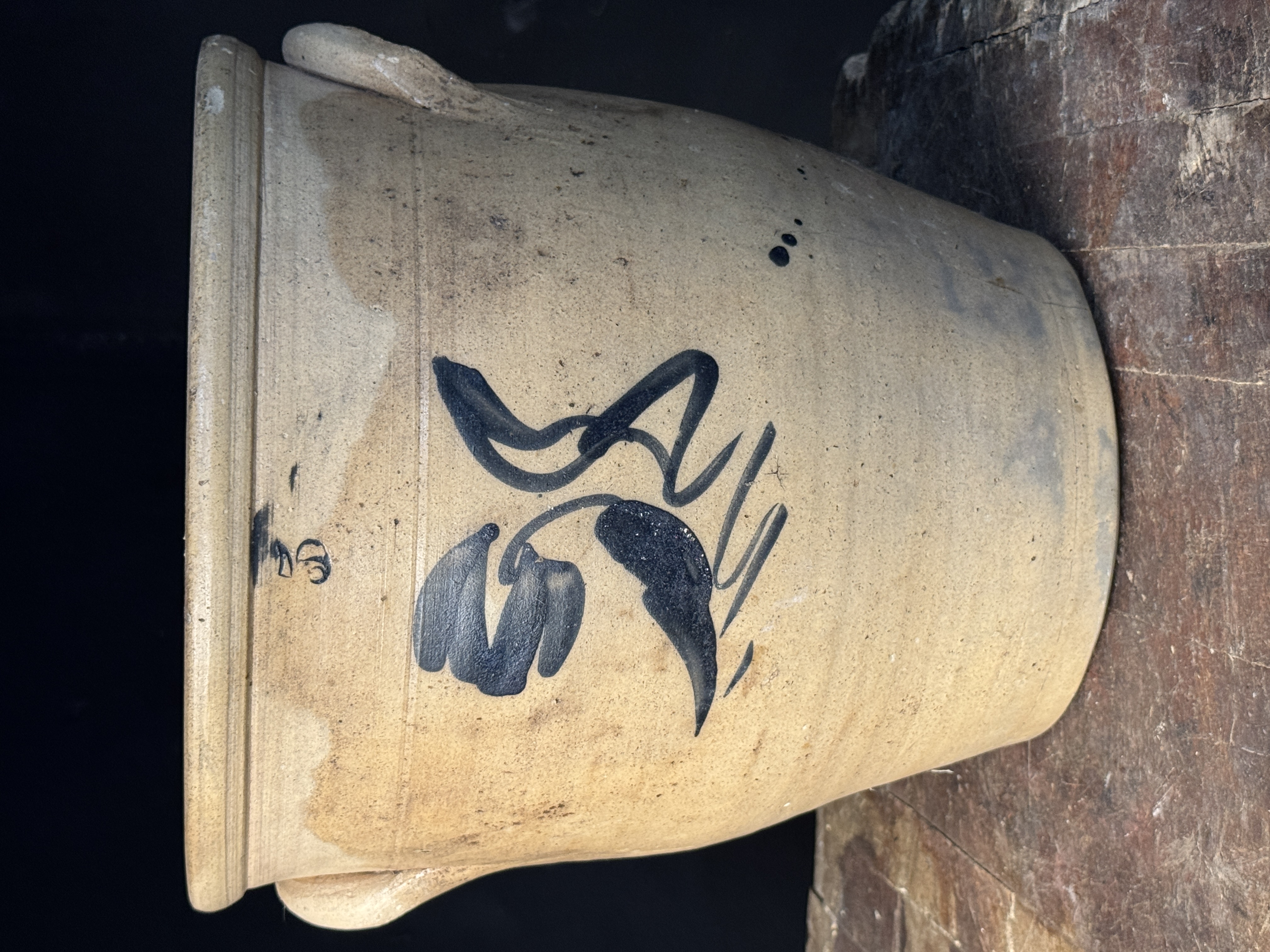 Red Wing 5 Gallon Salt Glaze Stoneware Crock with Cobalt Elephant Ear Decoration