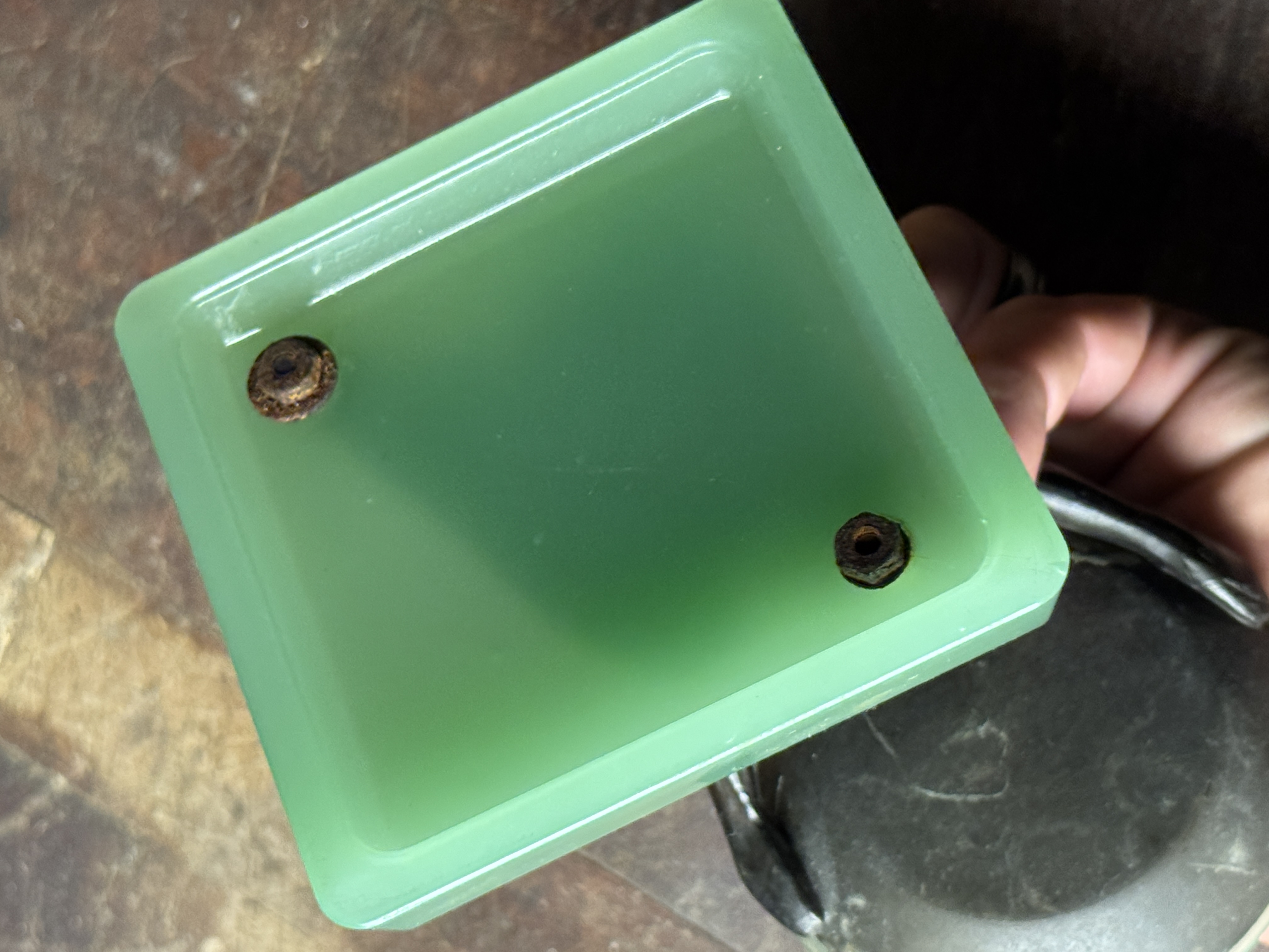 Art Deco Figural Patinated Metal and H.C. Fry Jadeite Glass Tray