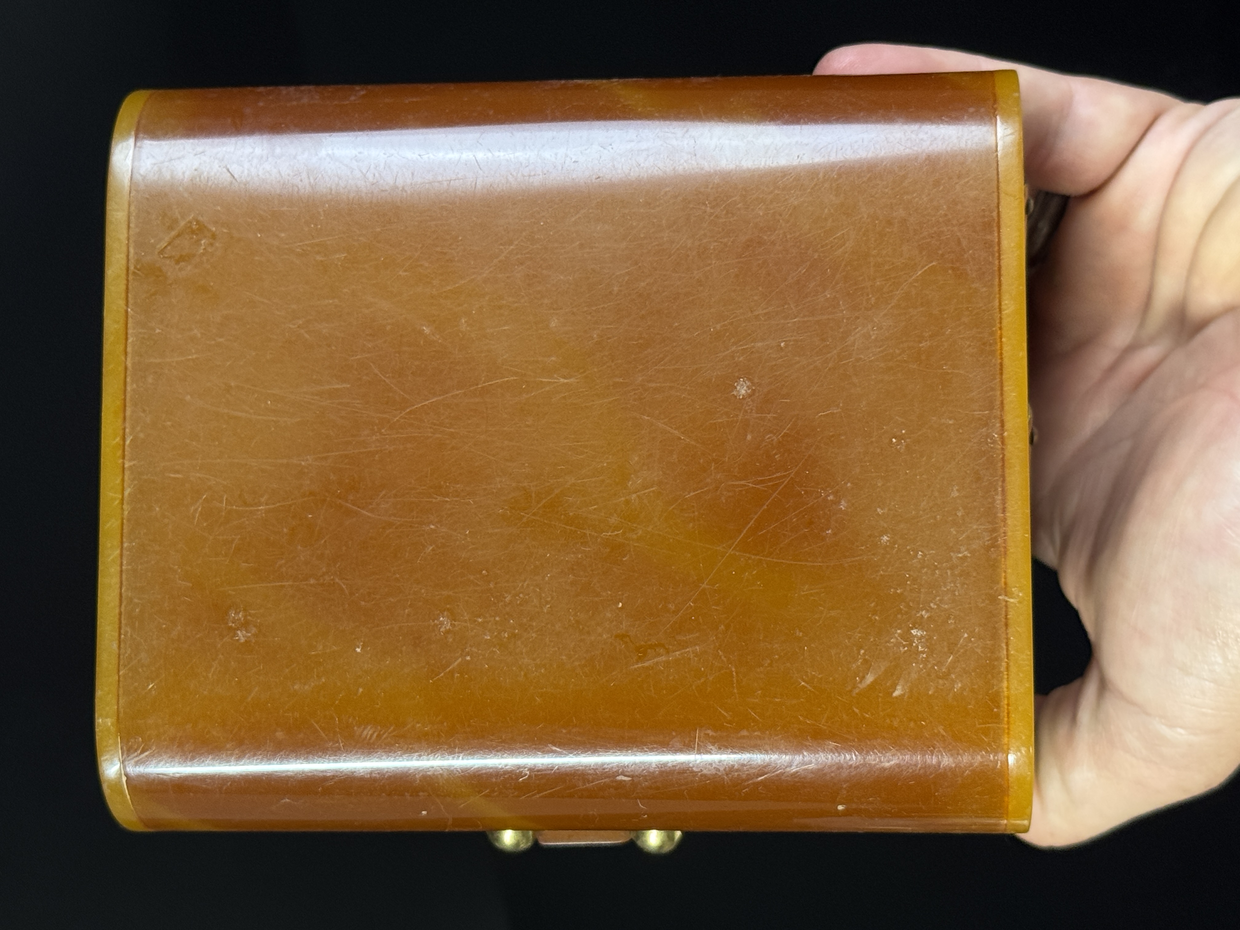 Vintage Marbled Butterscotch Lucite Three-Tier Accordion Handbag