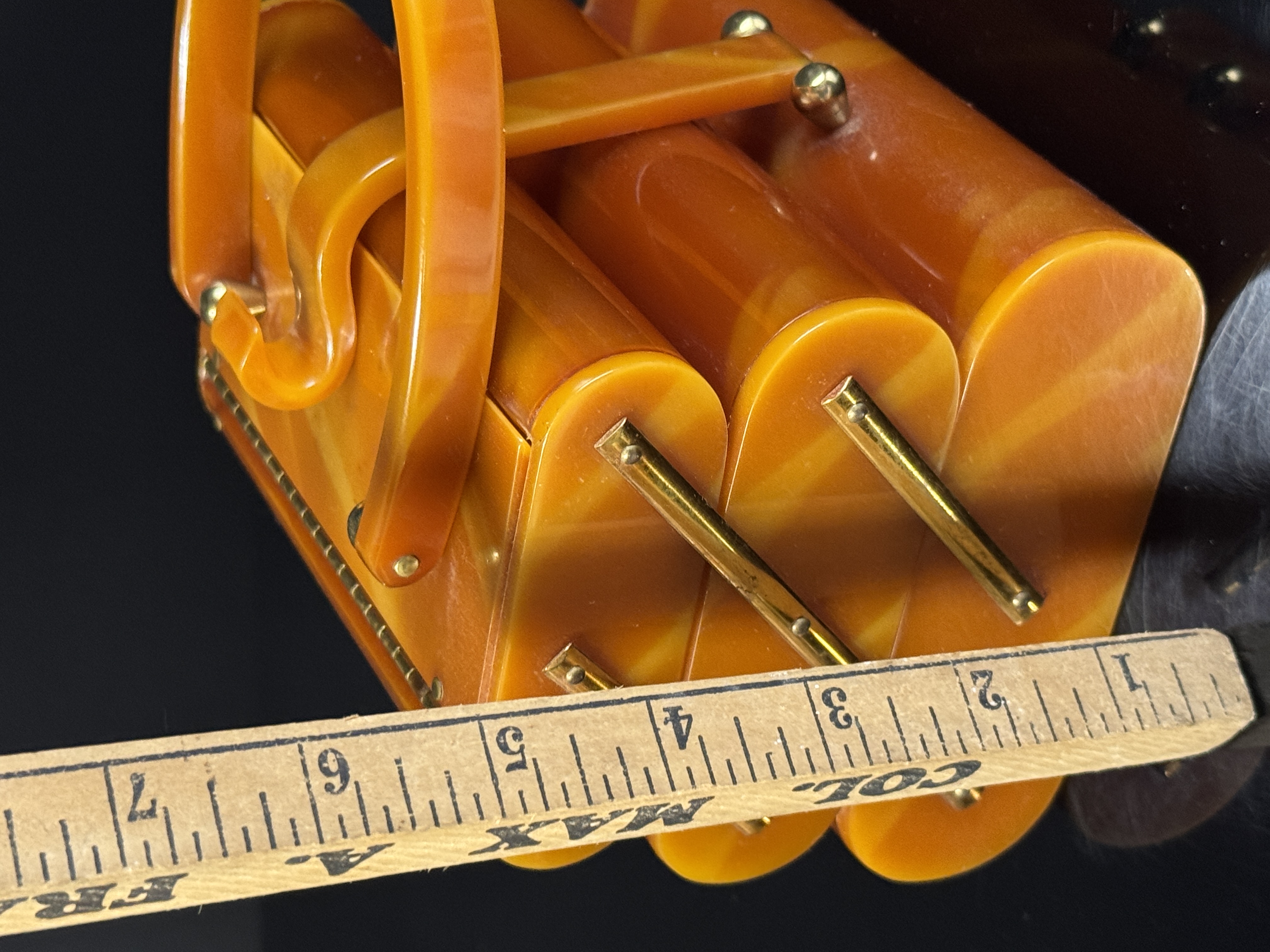 Vintage Marbled Butterscotch Lucite Three-Tier Accordion Handbag