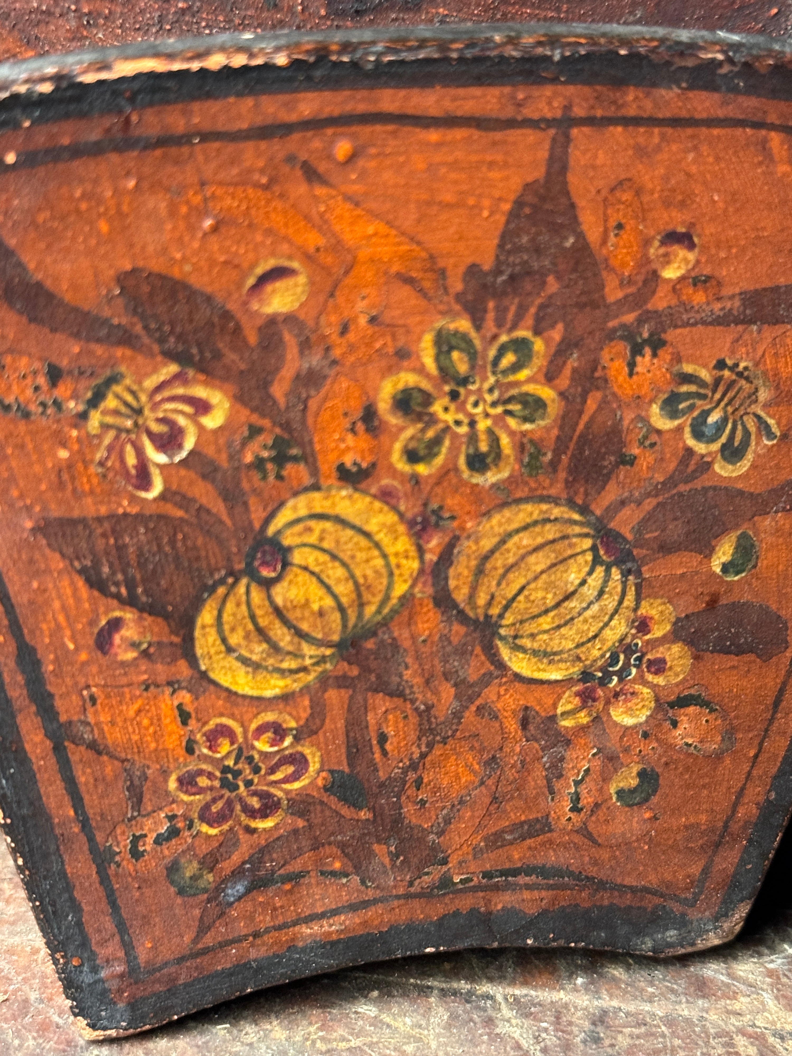 An Antique Hand-Painted Wooden Folk Art Hanging Wall Pocket