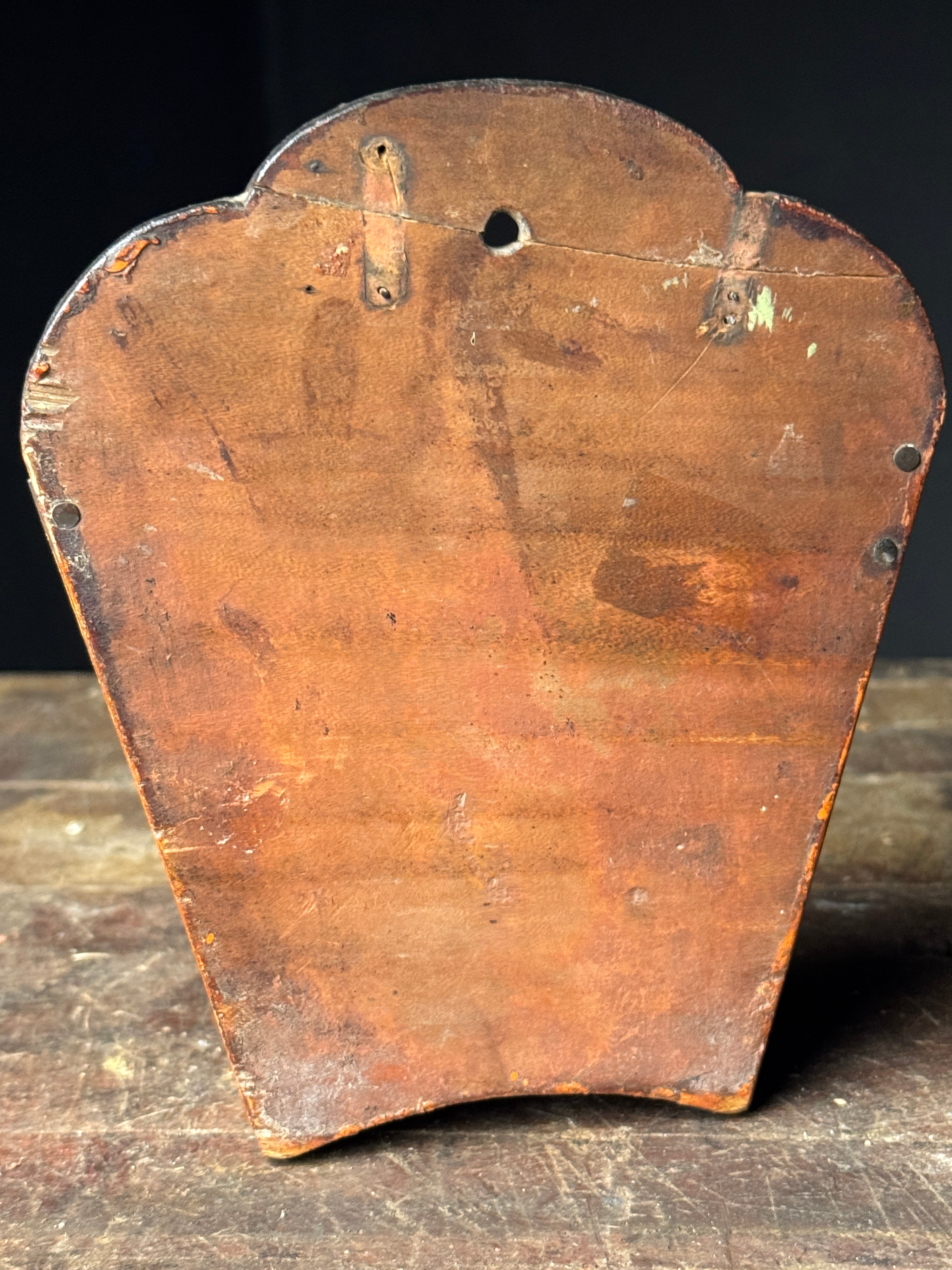 An Antique Hand-Painted Wooden Folk Art Hanging Wall Pocket