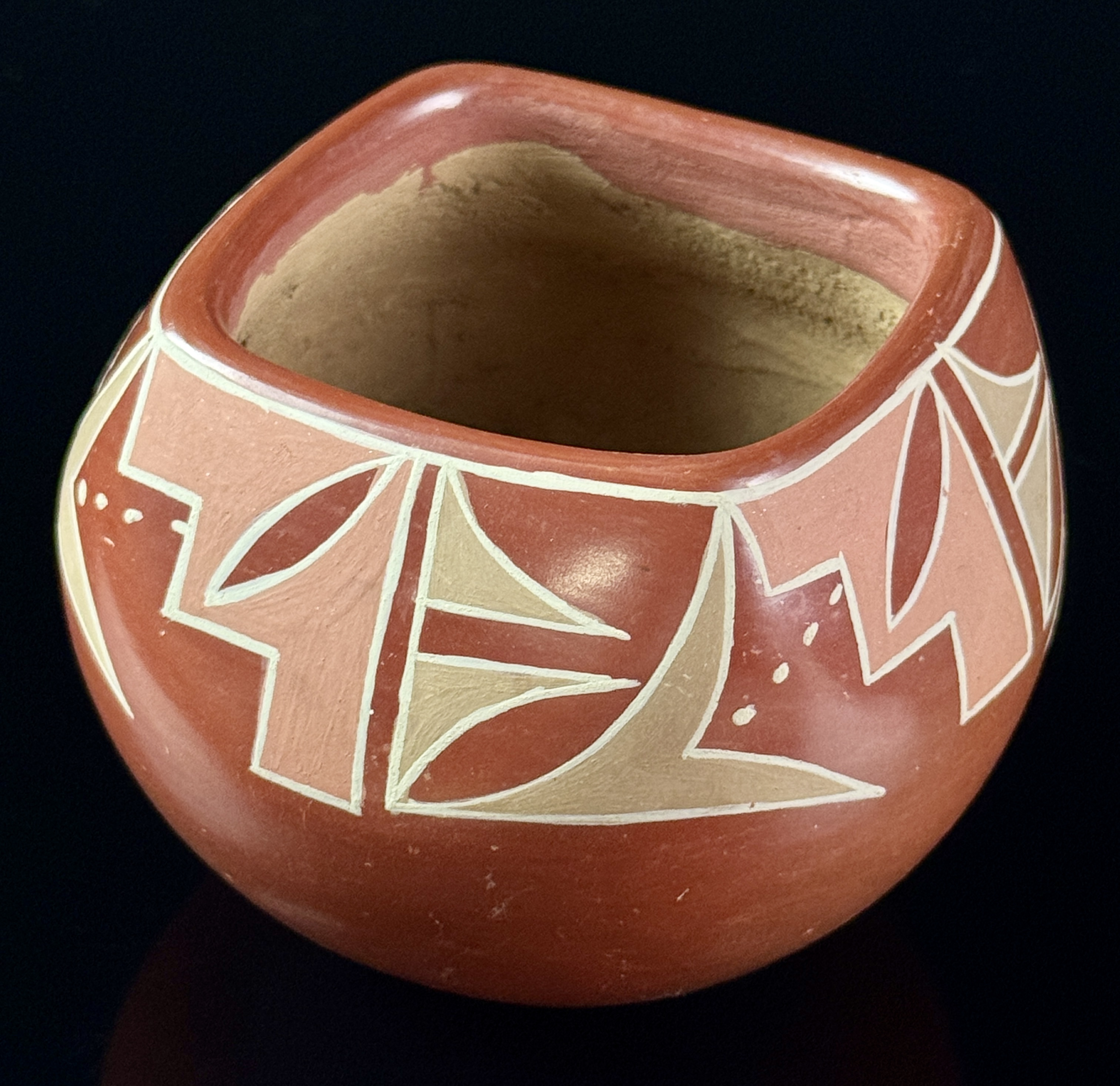 Flora Naranjo Santa Clara Pueblo Miniature Polychrome Redware Pottery Jar
